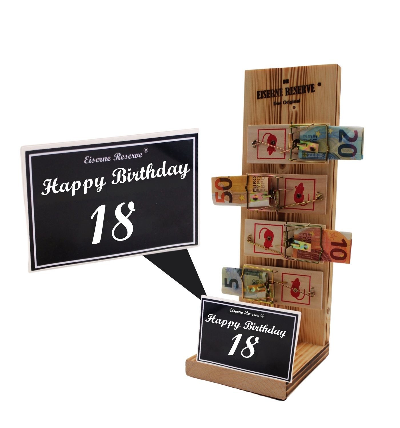 Geschenkbox 18 Happy Birthday - Eiserne Reserve Mausefalle Geldgeschenk 18. Geburt