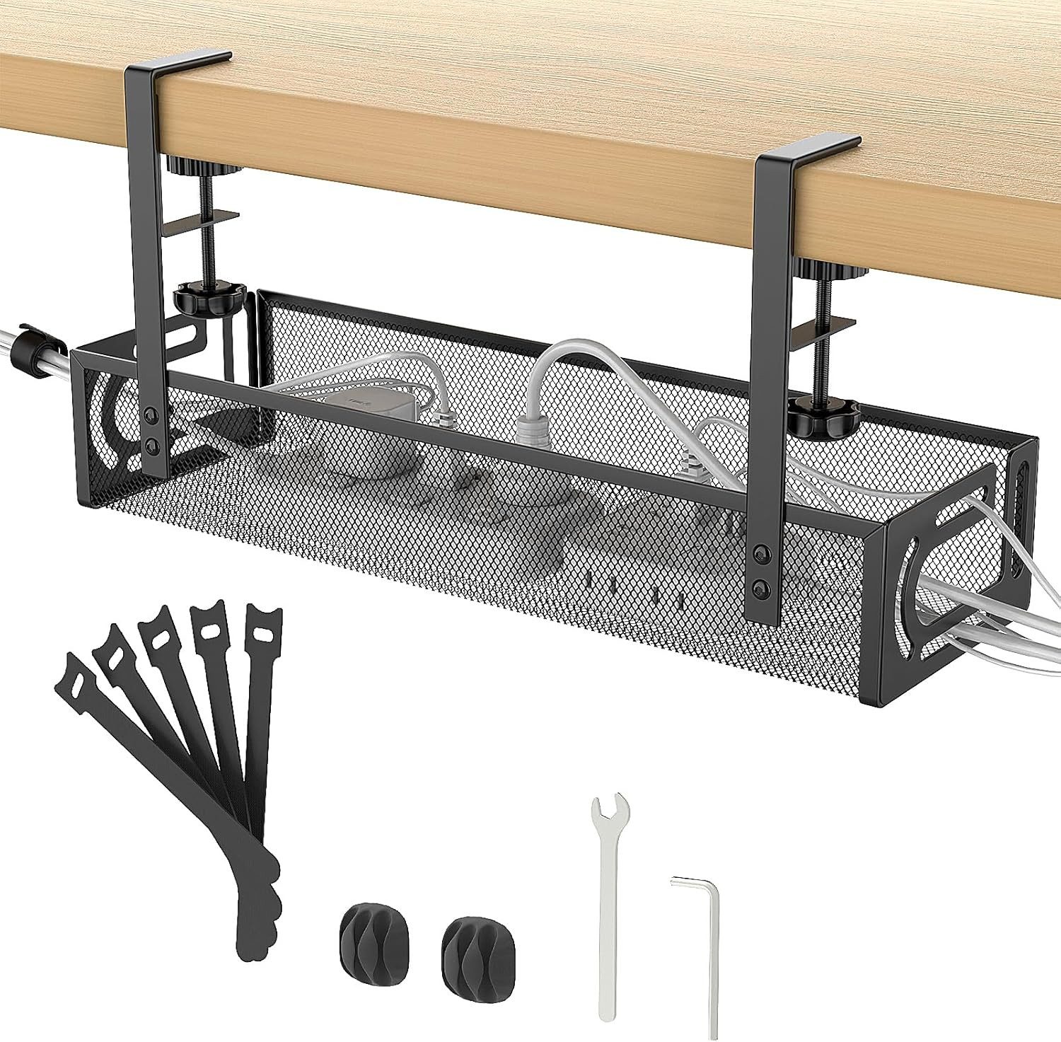 AIMAX Kabelkanal Schreibtisch, Kabelmanagement ohne Bohren mit Klemme, Kabelmanagement-Tablett mit Klemme unter dem Schreibtisch, Schwarz