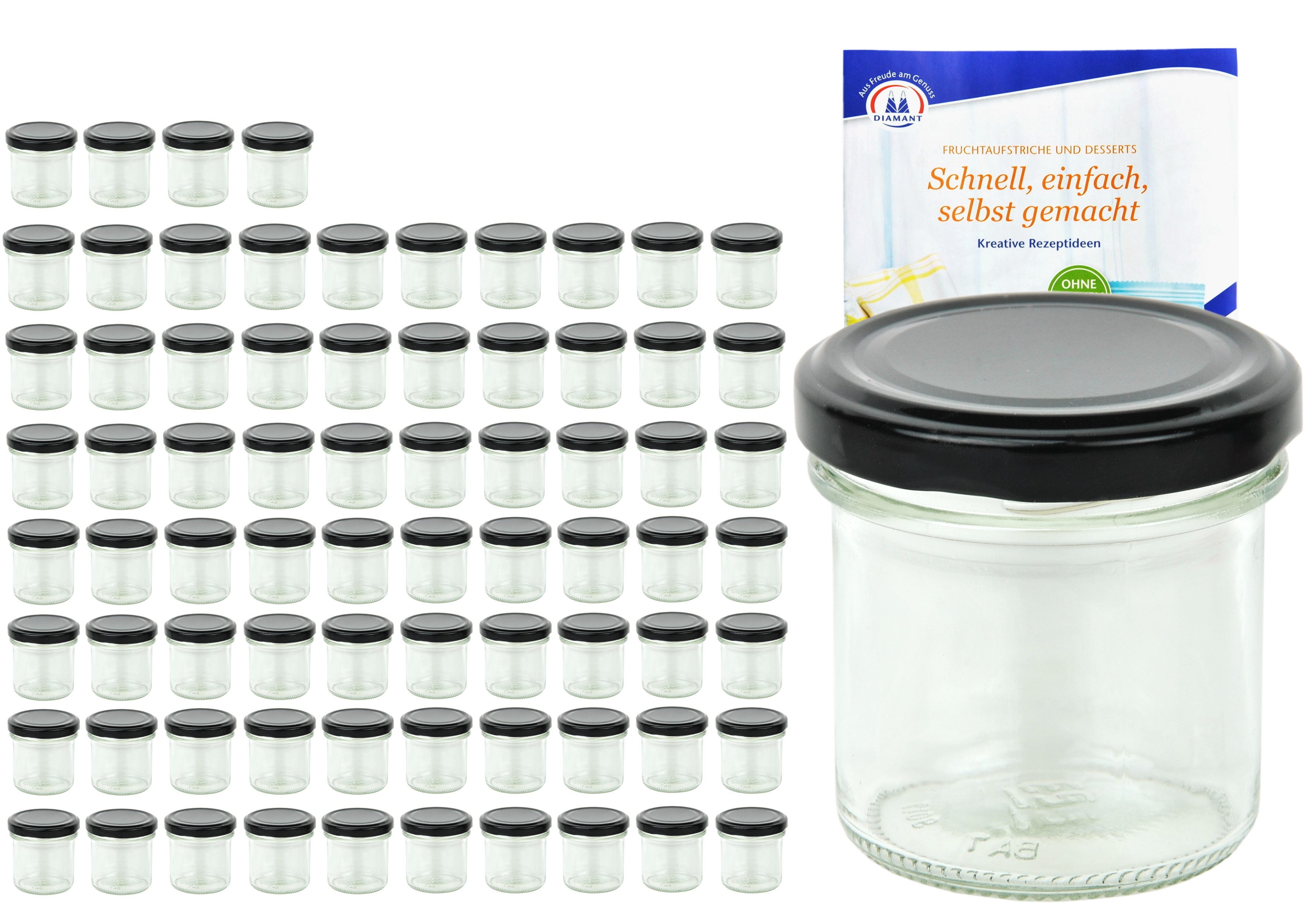 MamboCat Einmachglas 75er Set Sturzglas 167 ml To 66 schwarzer Deckel incl. Rezeptheft, Glas