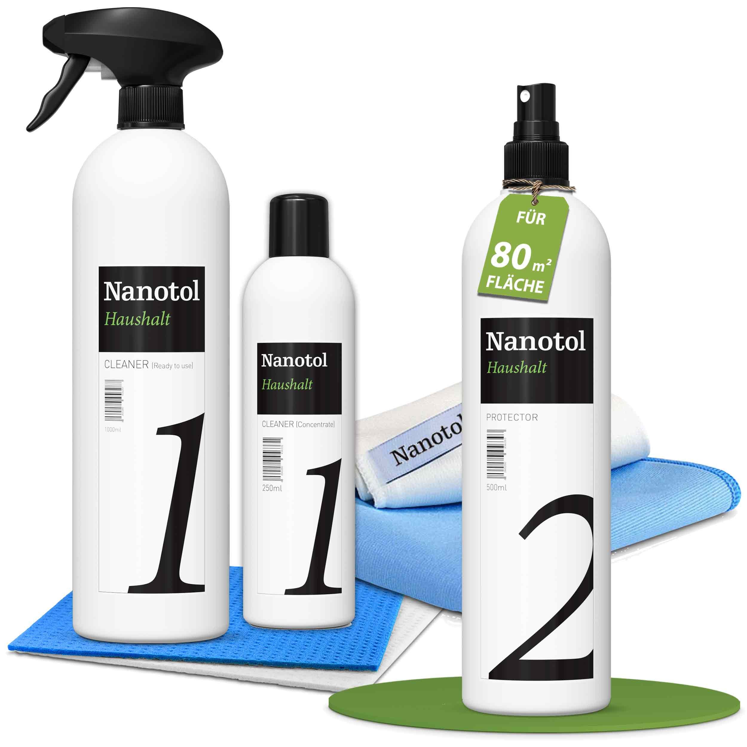 Nanotol Glasversiegelung für Fenster - länger sauber & einfacher zu reinigen - Glasreiniger (Komplett Set, [- für 40m², 80m², 160m² 100% schlieren-/streifenfreie Fenster)
