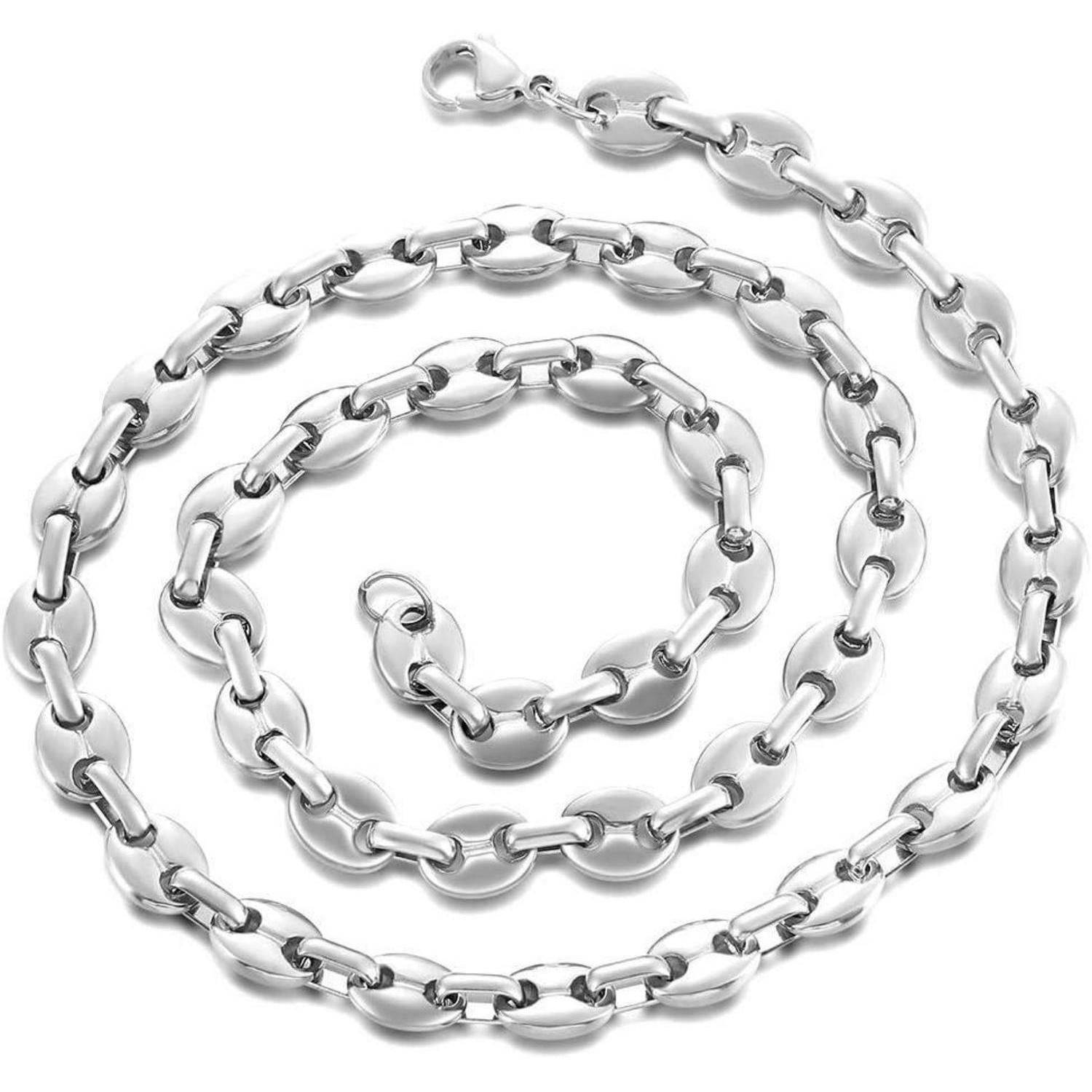 Edelstahlkette Kaffeebohnen Halskette Herren Edelstahl 6/9/11mm Silber 61CM