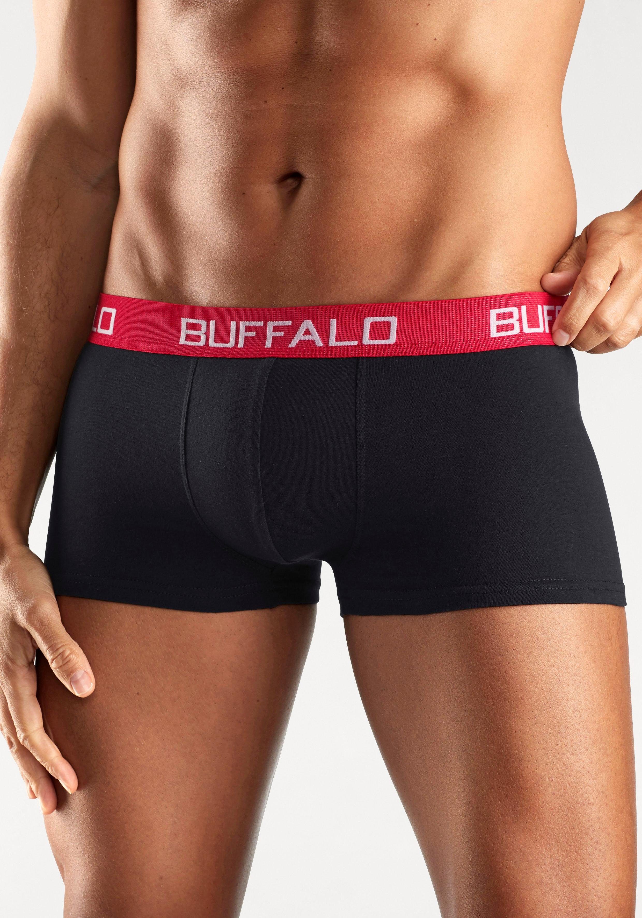 schwarz, in 4-St) Buffalo Kontrastbund Hipster-Form grau-meliert Boxershorts mit (Packung,