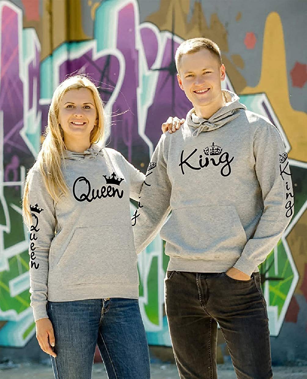 Couples Shop Kapuzenpullover King & Queen Hoodie Pullover für Paare mit trendigem Print im Partner Look – Bild 3 von 5
