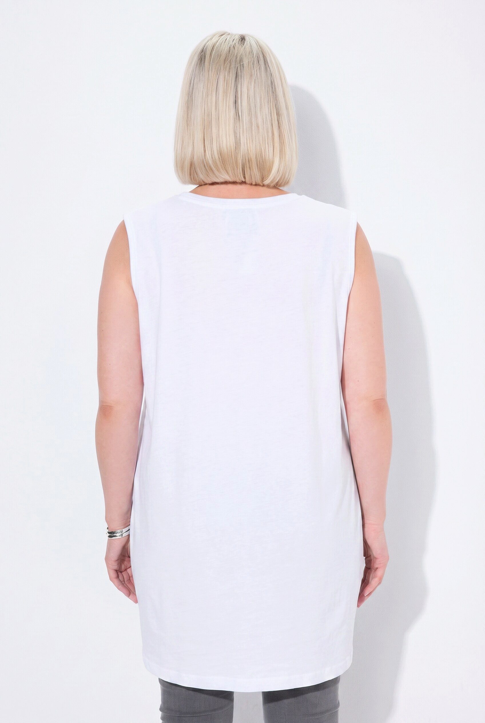 Ulla Popken Longtop Top V-Ausschnitt Relaxed ärmellos Baumwolle