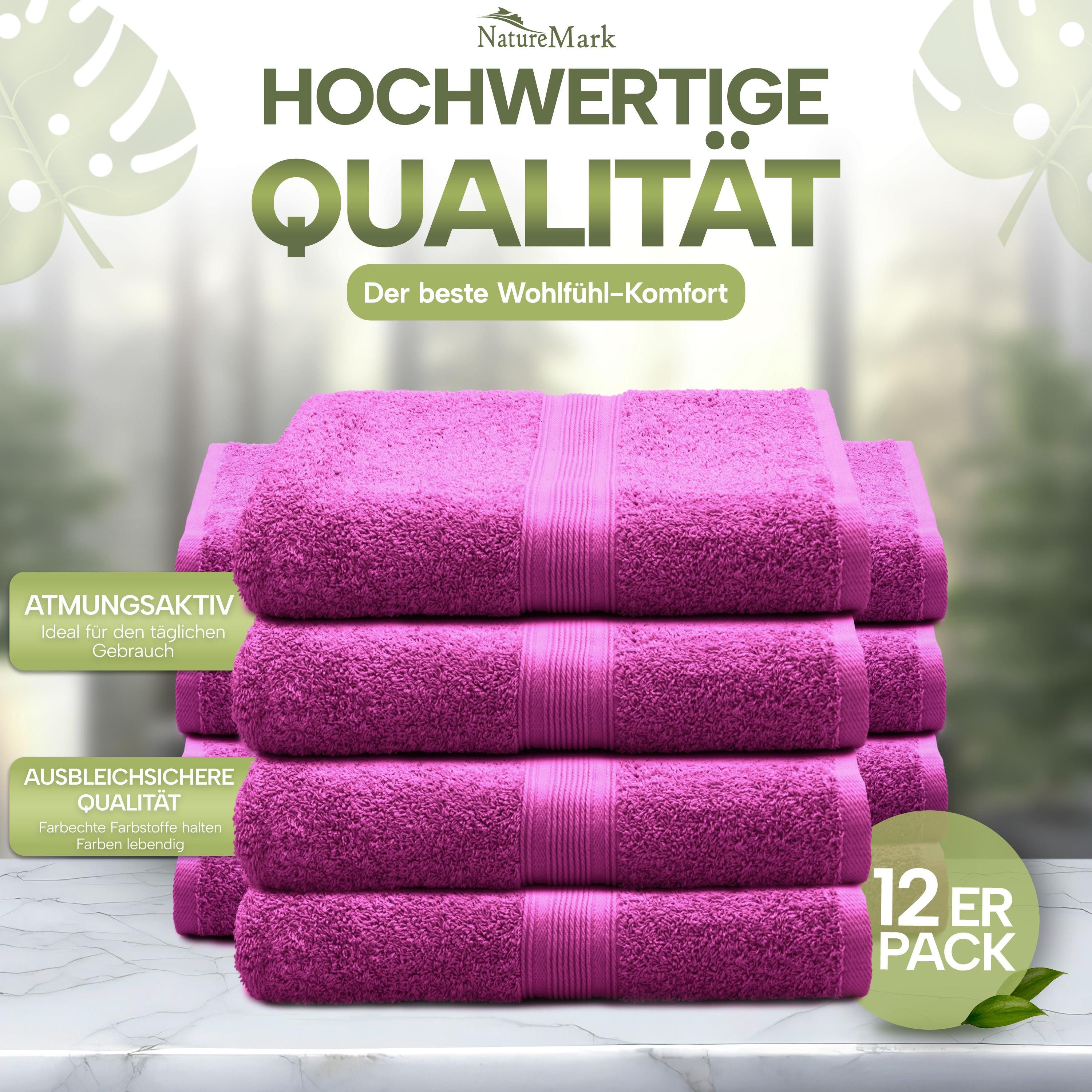 NatureMark Gästehandtuch Gästetuch 500gsm, 100% Baumwolle (12-St), Gästehandtuch Premium Qualität, 30x50cm, Pink