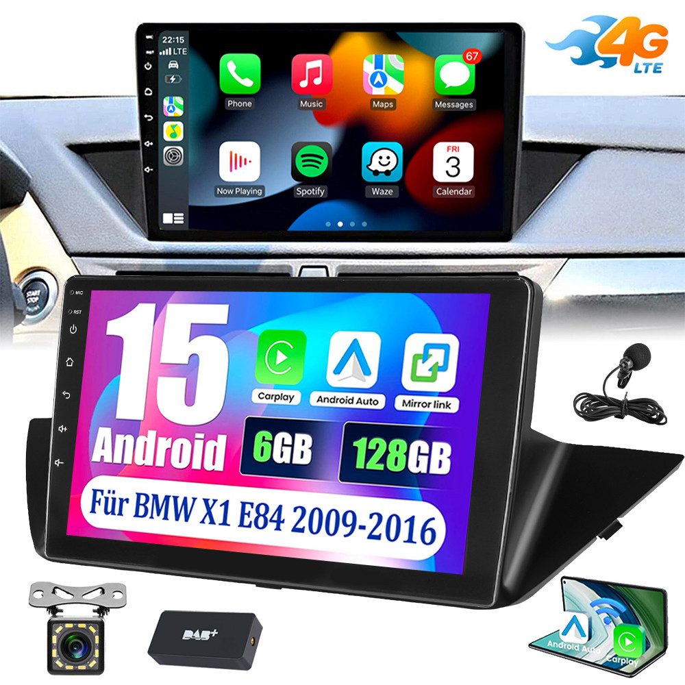 ESSGOO 6+128G Android 15 Autoradio für BMW X1 E84 2009-2016 2010-2015 Carplay Autoradio (6GB+128GB, RDS, Digitalradio (DAB), FM, AM, Carplay Android Auto Bluetooth EQ USB GPS Navi WIFI Touchscreen)