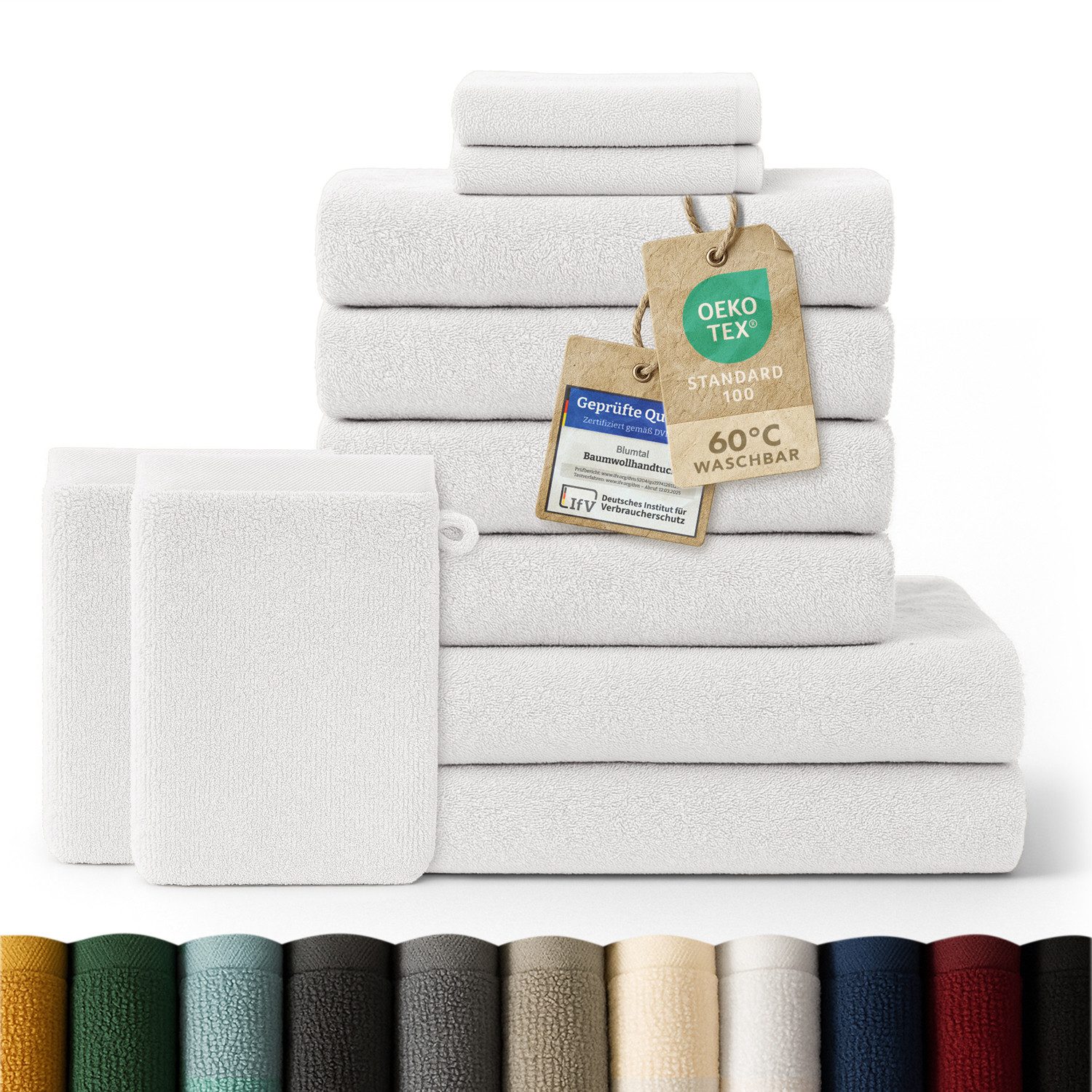 Blumtal Handtuch Set Blumtal 10 Teilig - Handtücher Set 100% Baumwolle, weich und saugstark, Frottee (10er Set, 10-St), 2 Bad 70x140, 4 Hand 50x100, 2 Gäste 30x50, 2 Waschlappen 15x21cm