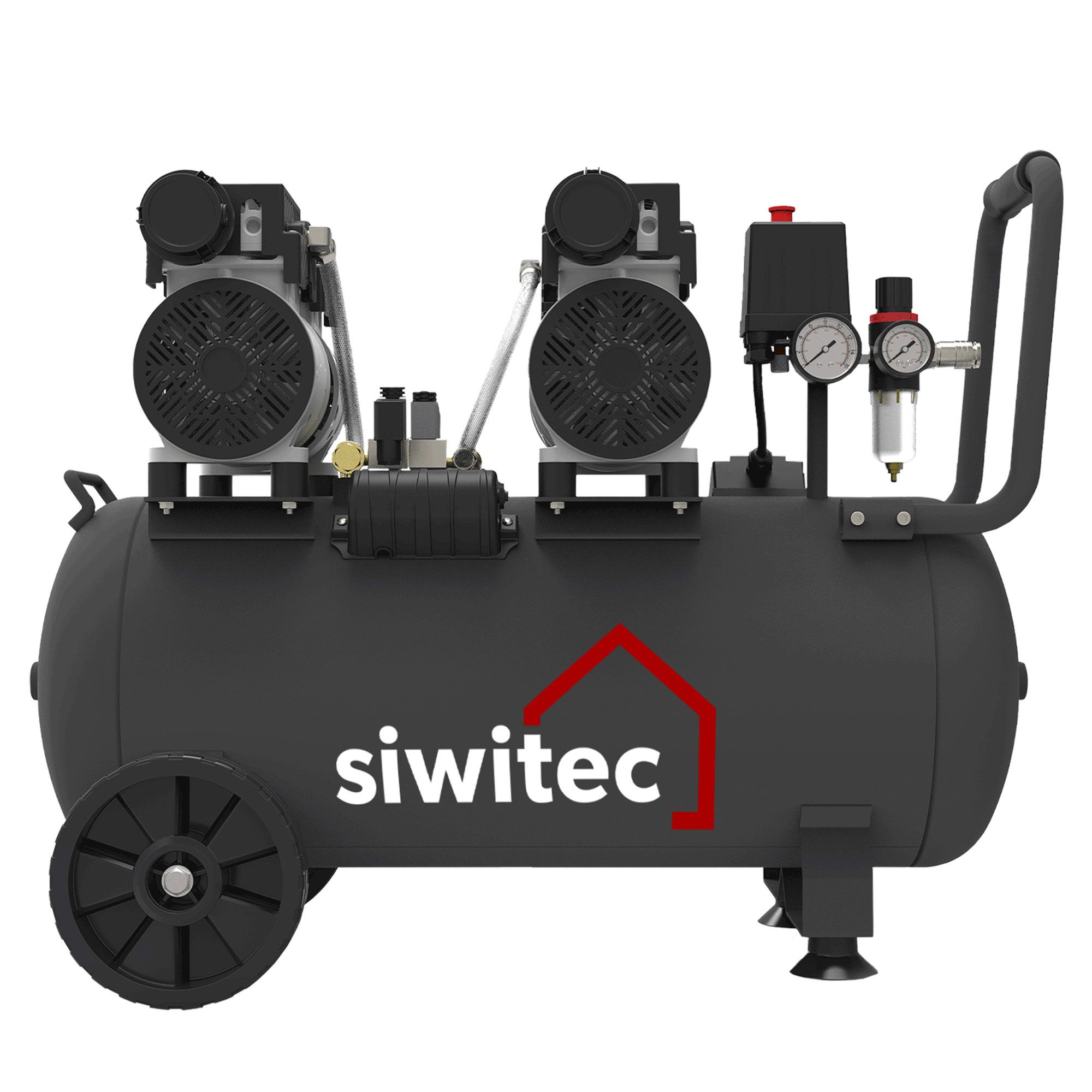 siwitec Kompressor Flüsterkompressor mit 1500W, 50L Kessel, 56dB, ölfrei, 8bar, Druckluft, 1500 W, 50,00 l