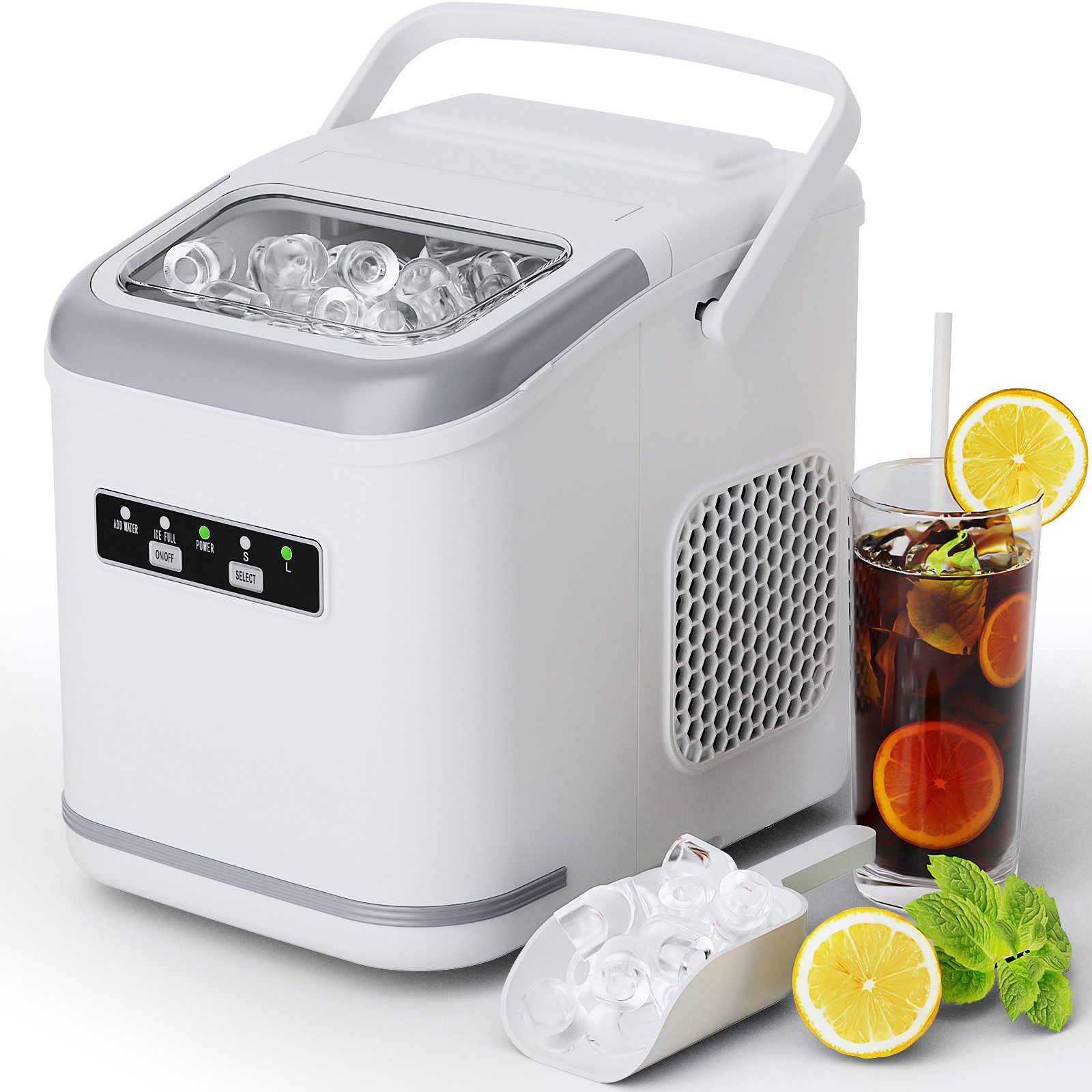 TLGREEN Eiswürfelmaschine Eiswürfelbereiter,9 Eiswürfel in 6 Minuten, 12kg/24h,2 Eiswürfel-Größen, Stummschalten, Selbstreinigung