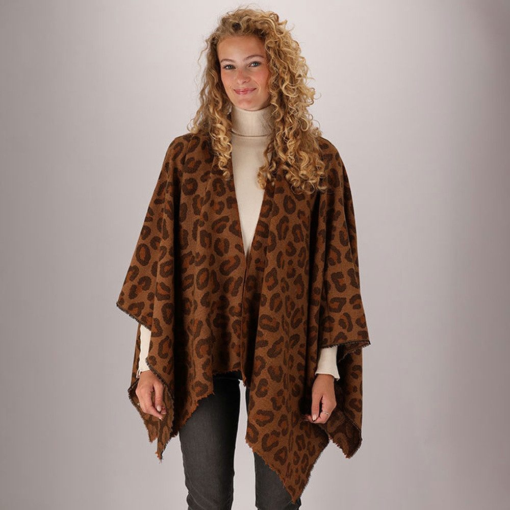 Sarlini Strickponcho mit langen Ärmeln, aus Polyester, lockere Passform