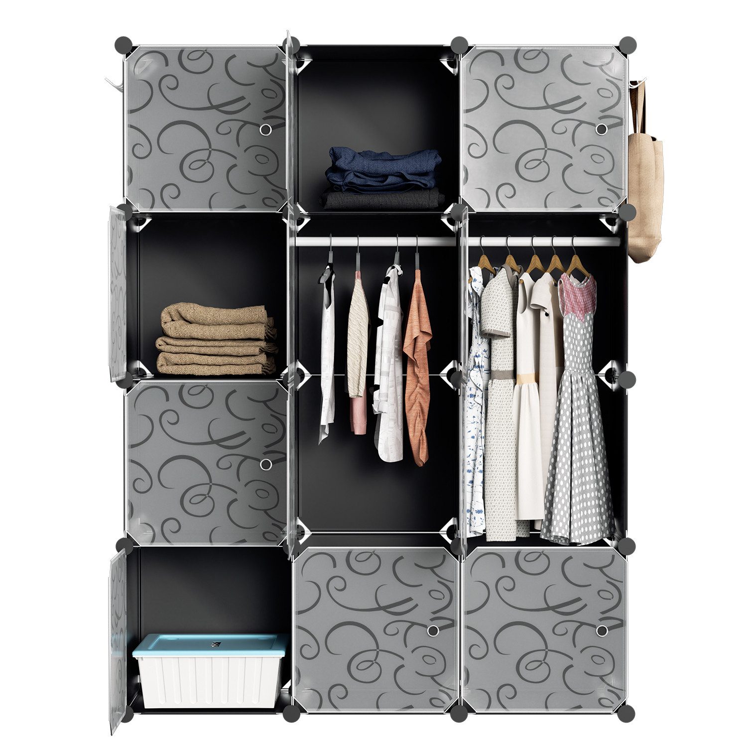 Clanmacy Kleiderschrank DIY Kombischrank Tragbarer Regalsystem günstig online kaufen