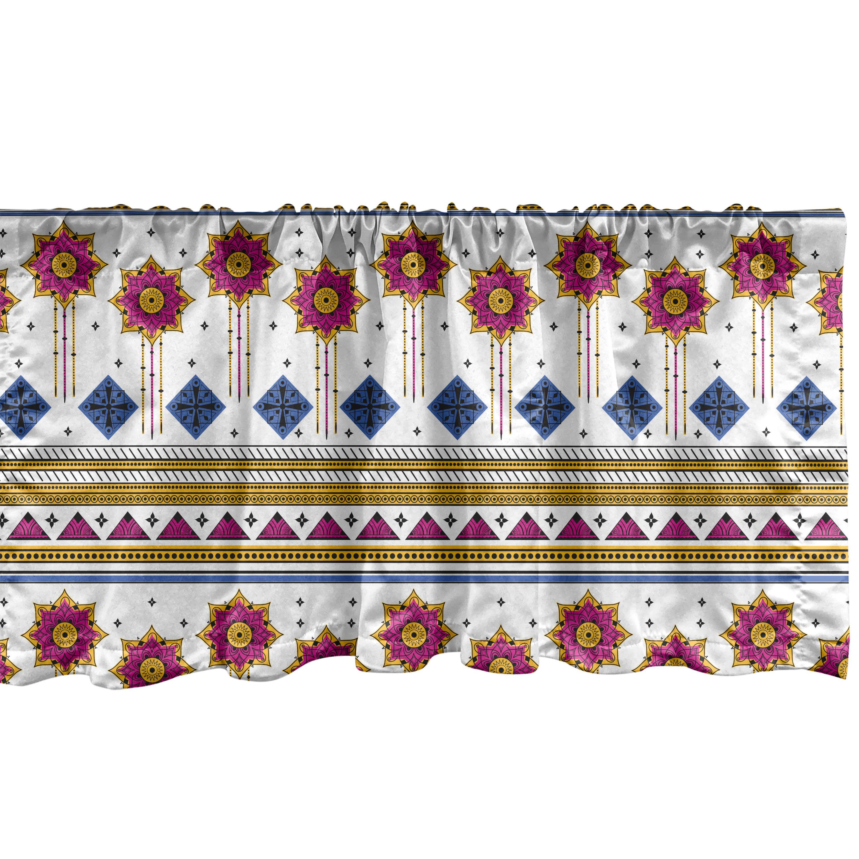 Scheibengardine Vorhang Volant für Küche Schlafzimmer Dekor mit Stangentasche, Abakuhaus, Microfaser, Stammes Maya Folkloric Kultur