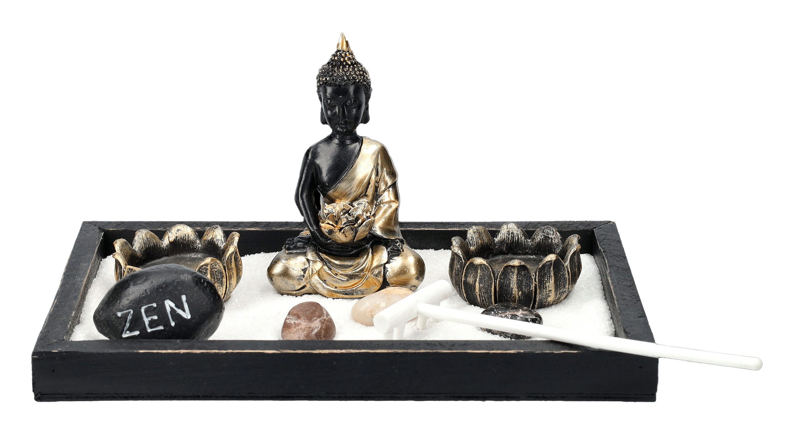 Figuren Shop GmbH Dekofigur Buddha Figur mit Zen Garten Set - Dekoration Dekofigur Fantasy