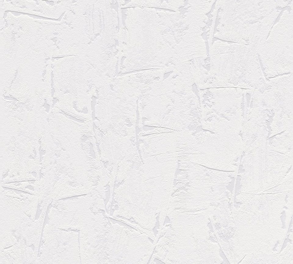 A.S. Création Vliestapete Simply White, einfarbig, Tapete Struktur Grau Weiß,  Leicht zu verarbeiten / Kleister einfach auf der Wand auftragen | Vliestapeten