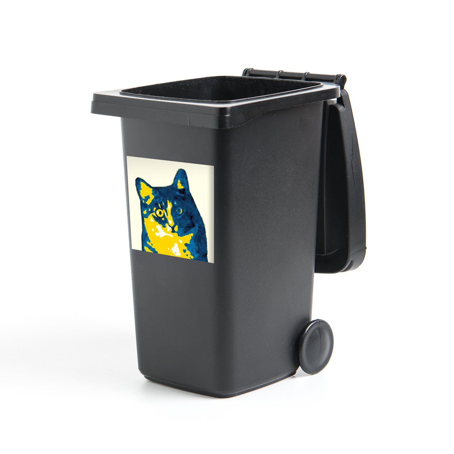 MuchoWow Wandsticker Das Porträt einer Katze im Pop-Art-Stil (1 St), Mülleimer-aufkleber, Mülltonne, Sticker, Container, Abfalbehälter