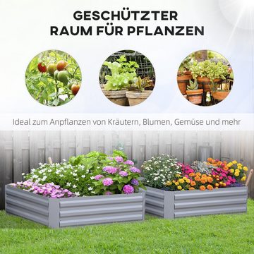 Outsunny Hochbeet 2-TLG. Gartenbeet, Pflanzkasten, Pflanzkübel (Blumenkübel, 2 St., Blumenkasten), für Garten, Balkon, Grau