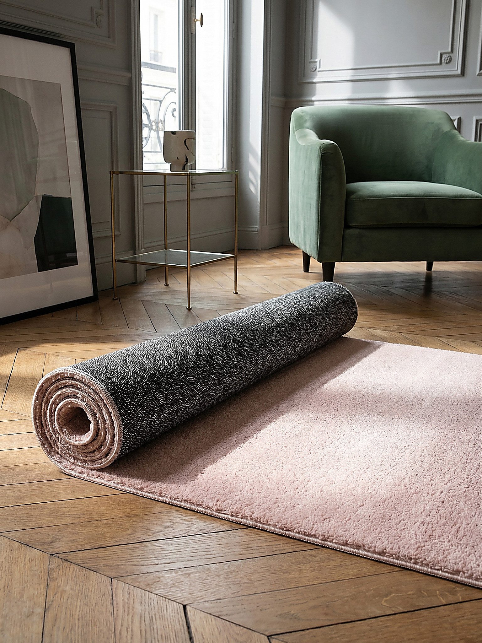 KADIMA DESIGN Teppich ALDAN Teppichläufer Puderrosa 60x110 Uni Polyester Antirutsch, Läufer, Höhe: 18 mm, Trittschalldämmend, Strapazierfähig, Pflegeleicht, Farbecht