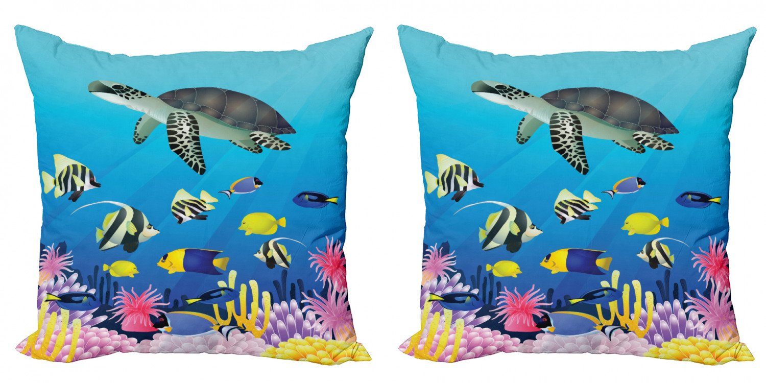 Kissenbezüge Modern Accent Doppelseitiger Digitaldruck, Abakuhaus (2 Stück), Ozean Sea Turtle Korallenriff