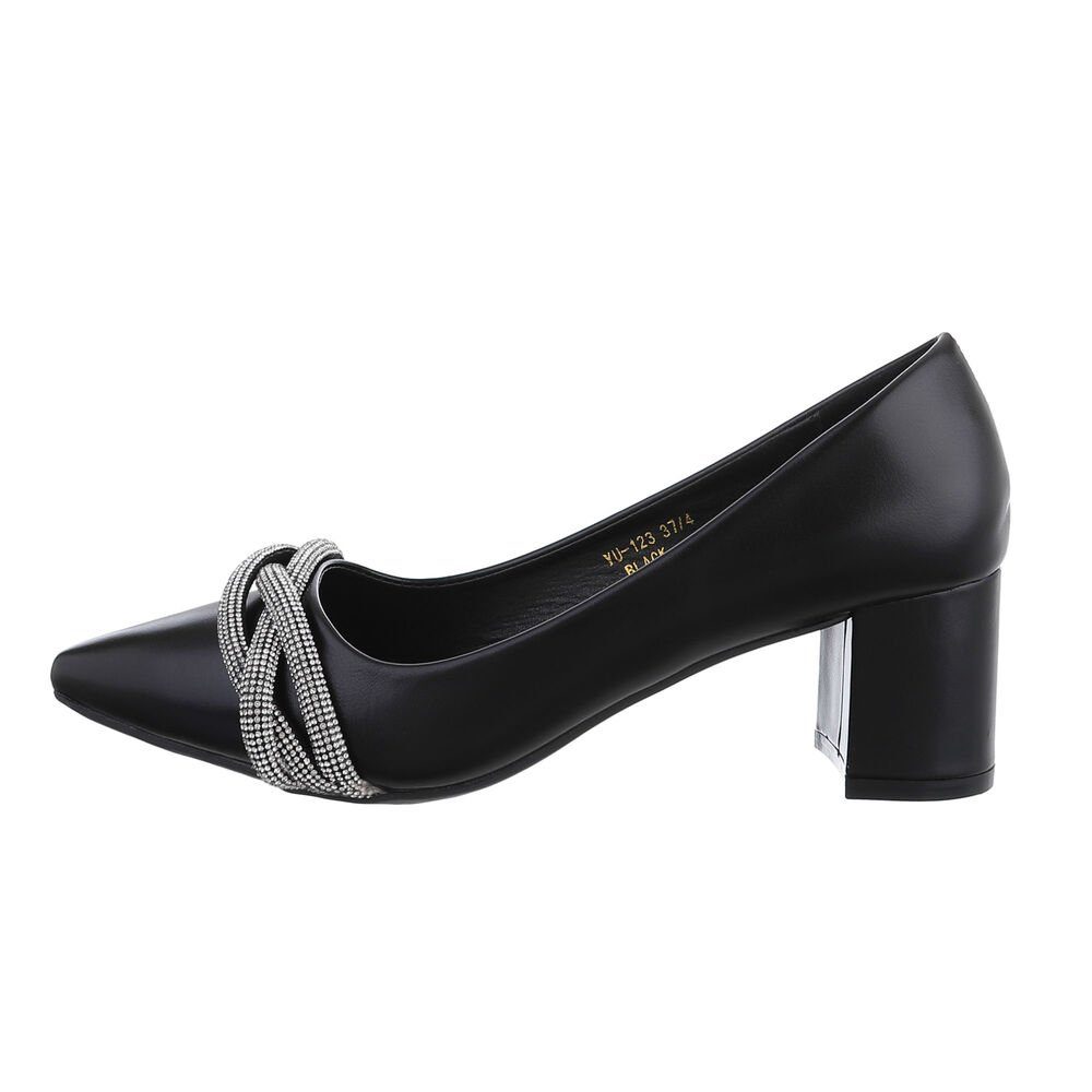 Ital-Design Damen Abendschuhe Elegant Pumps Blockabsatz Klassische Pumps in Schwarz