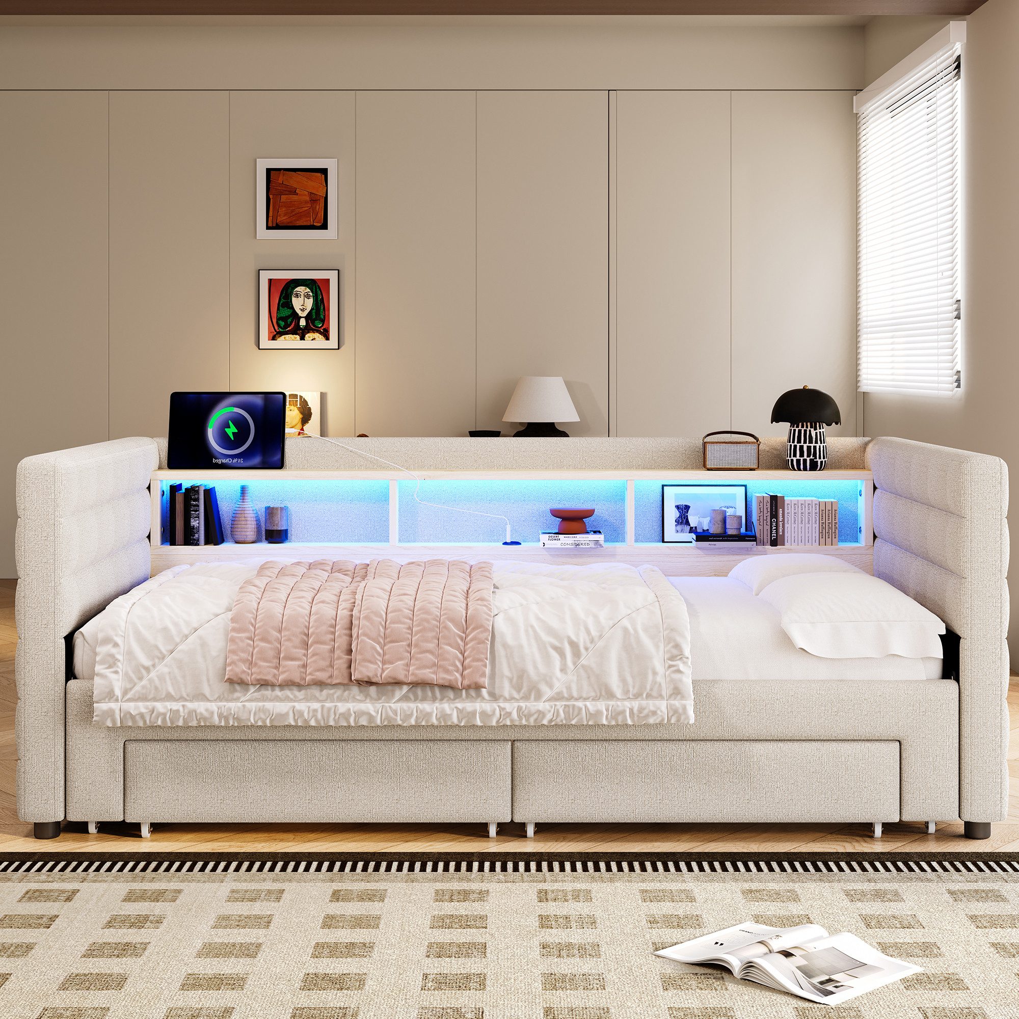 Merax Daybett mit LED- Beleuchtung, USB & Typ-C (Schlafsofa Sofabett Kinder günstig online kaufen