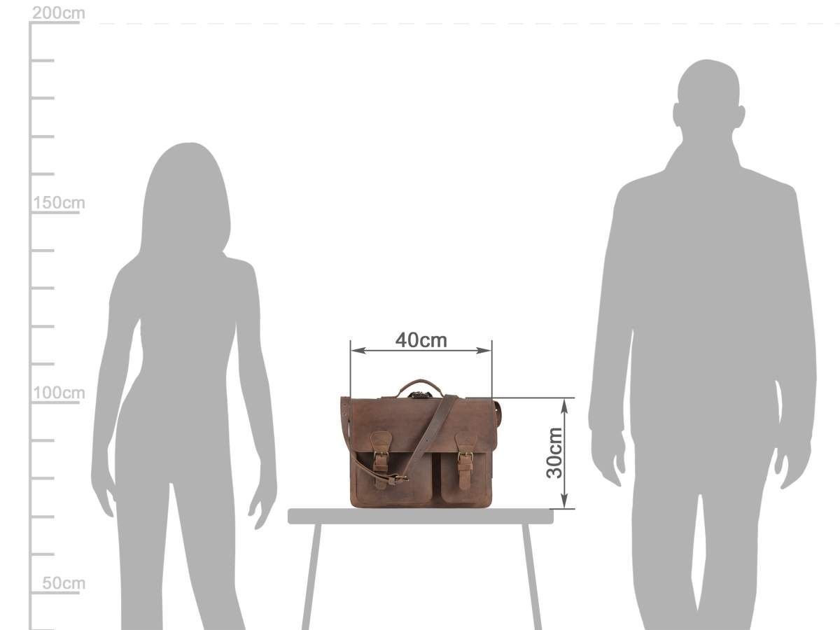 Ruitertassen Aktentasche Lehrertasche Damen Herren Leder 40x30cm 2 Fächer mit Rückengurten, 40 cm Lehrertasche mit 2 Fächern, auch als Rucksack zu tragen, Leder