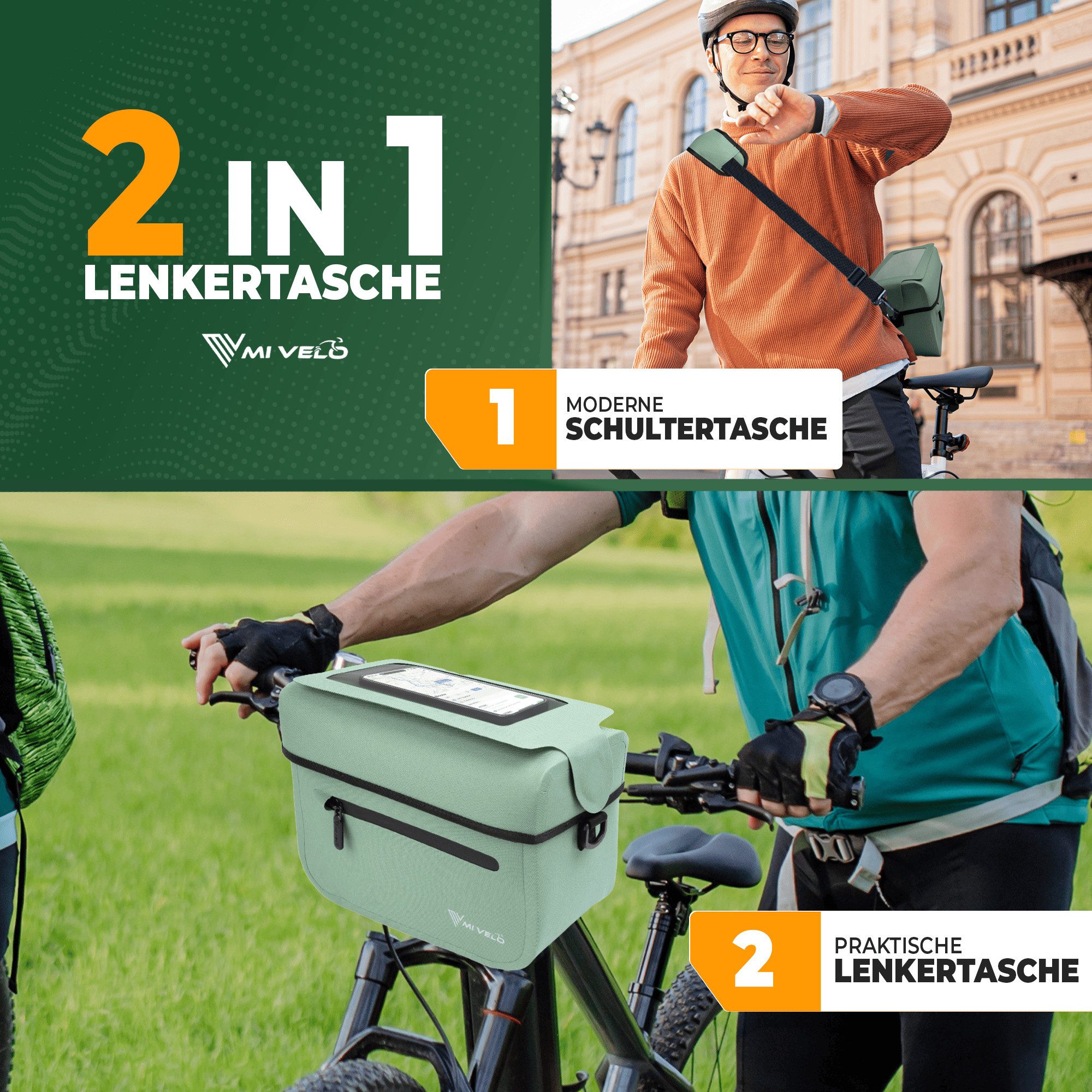 MIVELO Lenkertasche Fahrradtasche Lenker für KLICKfix, Fahrrad Tasche wasserdicht, KLICKfix kompatibel