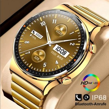 TPFNet SW30 Edelstahl Armband + Silikon und Kunstleder Armband Smartwatch (Android), individuelles Display - Armbanduhr mit Musiksteuerung, Herzfrequenz, Schrittzähler, Kalorien, TWS etc. - Grau