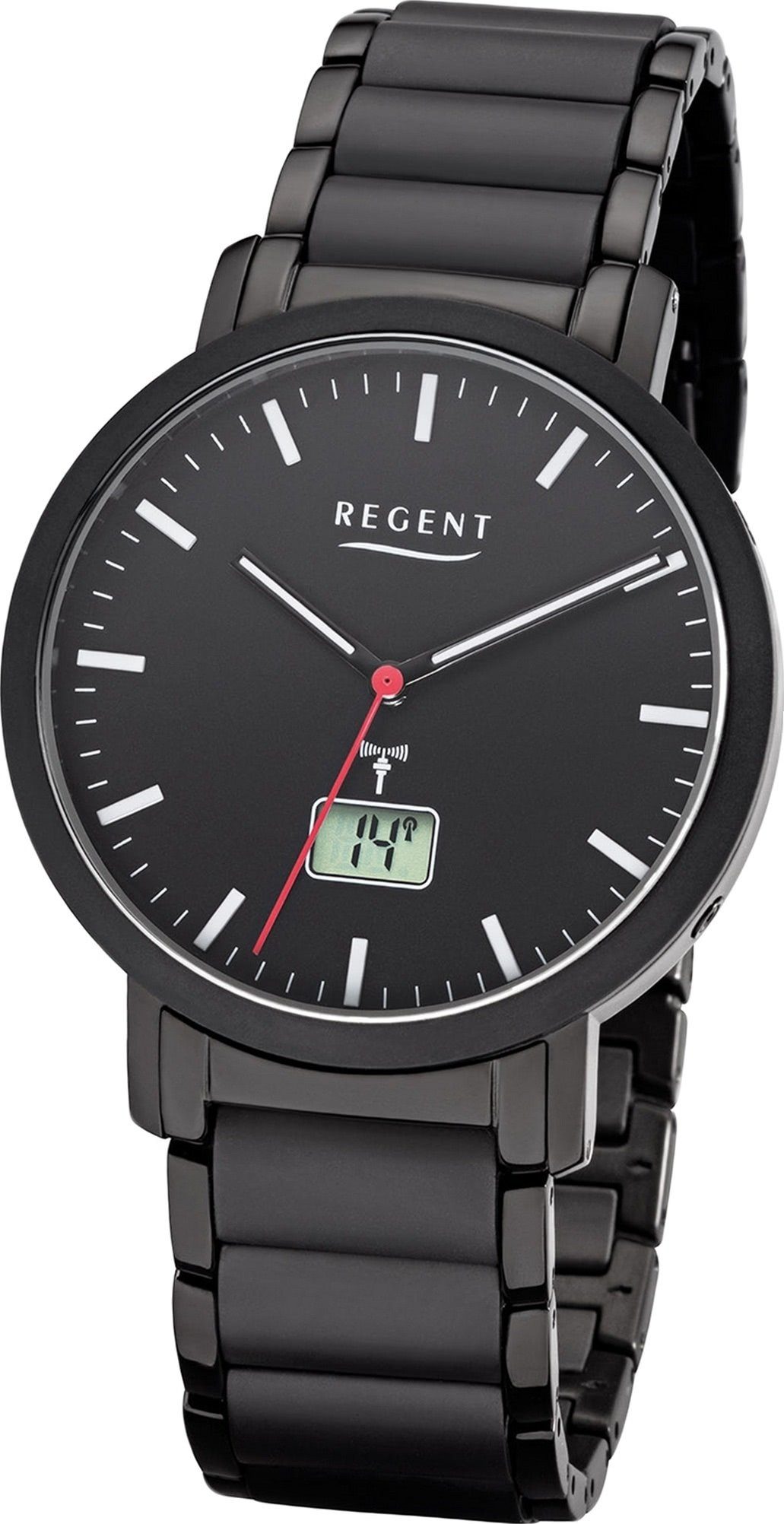 Regent Funkuhr Regent Analog-Digital Herren Uhr FR-255, Herrenuhr mit Metallarmband, rundes Gehäuse (ca. 40mm), Elegant-Style