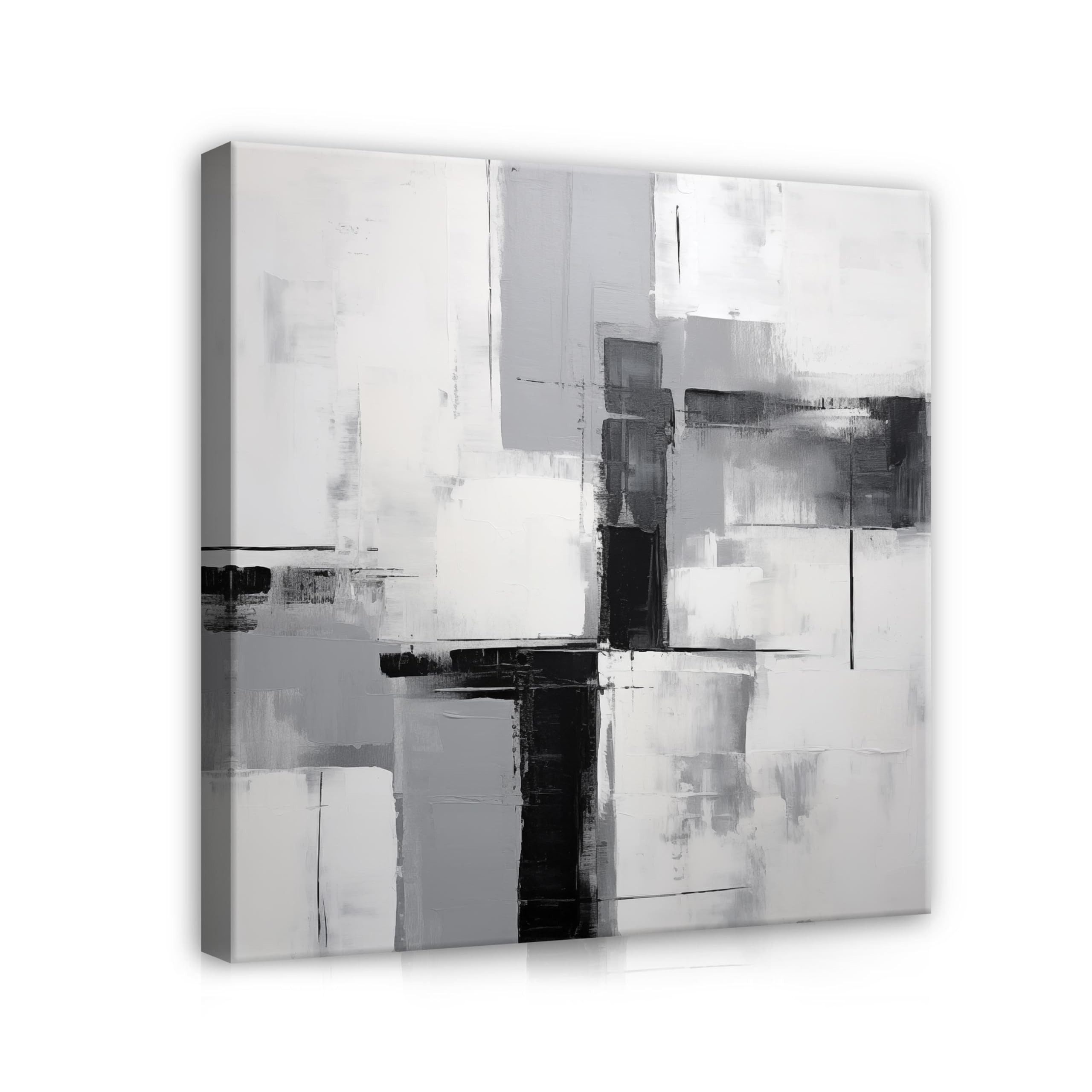 Wallarena Leinwandbild Abstrakte Kunst mit Rechtecken in Grau für Wohnzimmer, Abstrakt (1 St), mit Holzrahmen mit Aufhängevorrichtung wandfertig montiert 80x80cm