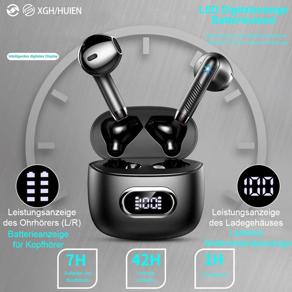 Bluetooth-In-Ear-Headset schwarz Kabelloses mit In-Ear-Kopfhörer universeller MOUTEN Digitalanzeige