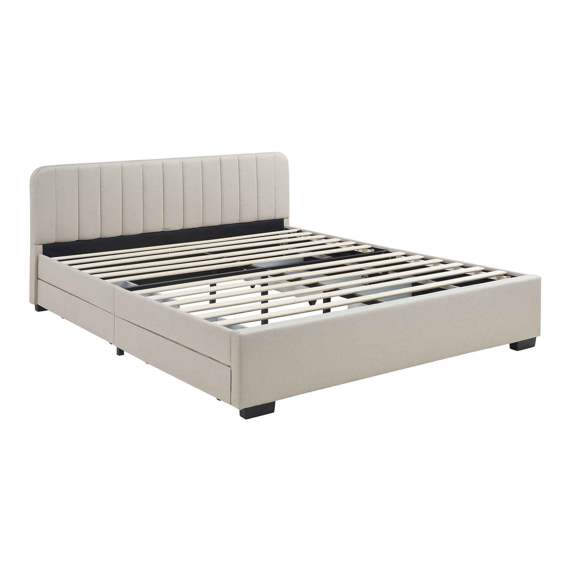 en.casa Polsterbett, »Nofrenna« mit 4 Schubladen 140 x 200 cm Leinen Beige günstig online kaufen