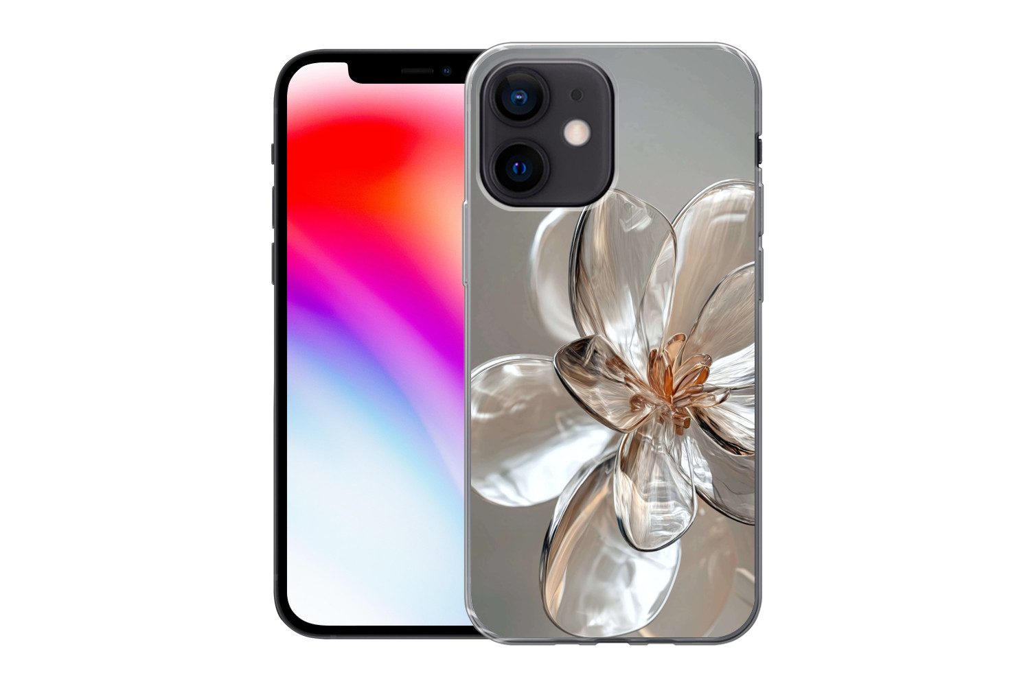 MuchoWow Handyhülle für Apple iPhone 12 Mini Blume - Gläser - Transluzent, Smartphone-Bumper, Print, Handy Schutzhülle Dünn