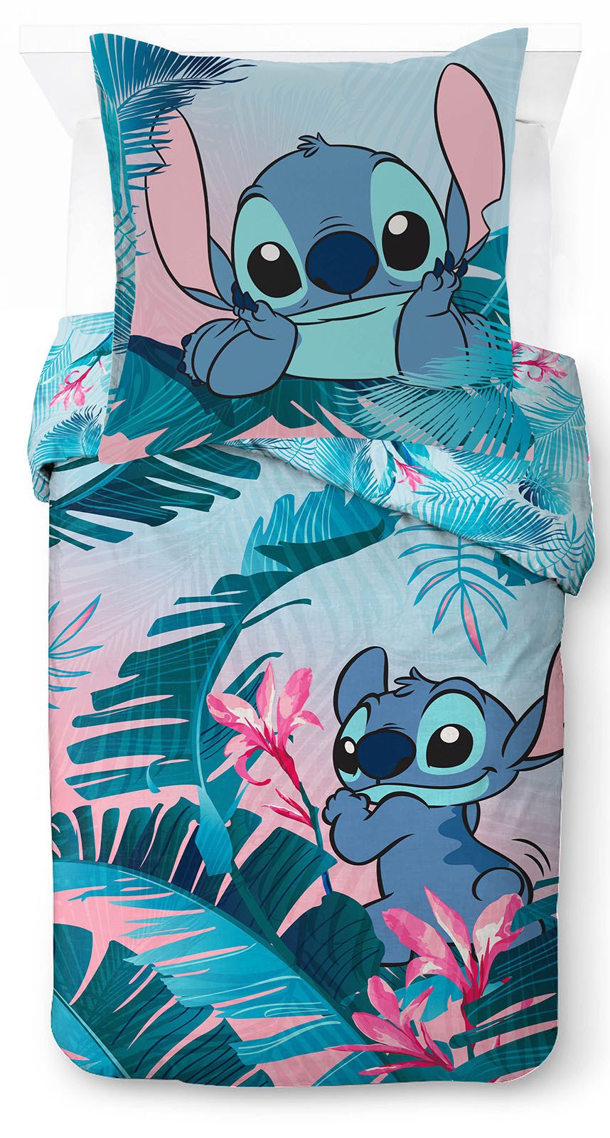 Disney Kinderbettwäsche Disney Lilo & Stitch Bettbezug-Set 135x200 cm + Kissenbezug 80x80 cm, Washed Cotton, 2 teilig, 100 % Baumwolle, maschinenwaschbar, wendbar