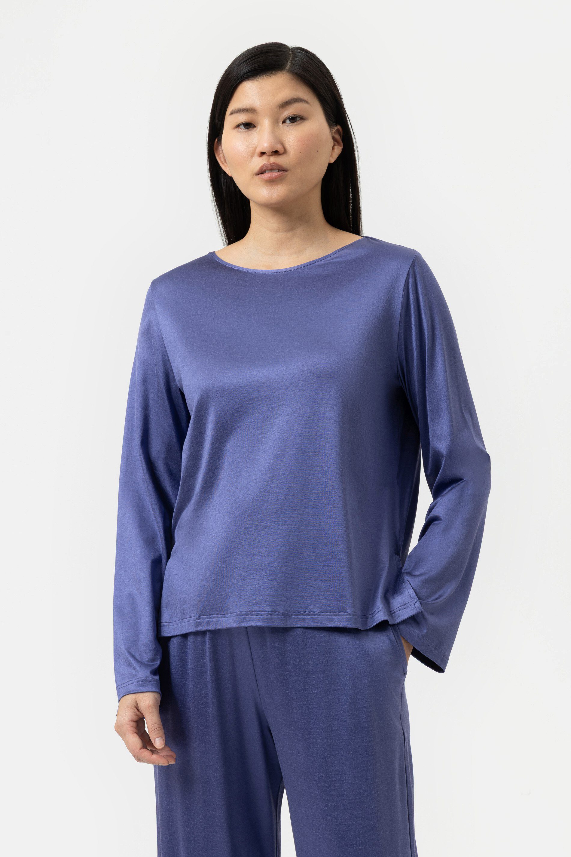 Mey Pyjamaoberteil Mey T-Shirt langarm Serie Pure Shine Uni T-Shirt (1-tlg) Elegantes Pyjama Shirt, Luxuriöser Glanz, Softer Viskose-Cotton-Mix