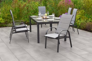 MERXX Garten-Essgruppe Marini, (Set, Tisch, 6 Sessel, Aluminium mit Textilbespannung, Sicherheitsglas), mit ausziehbarem Tisch