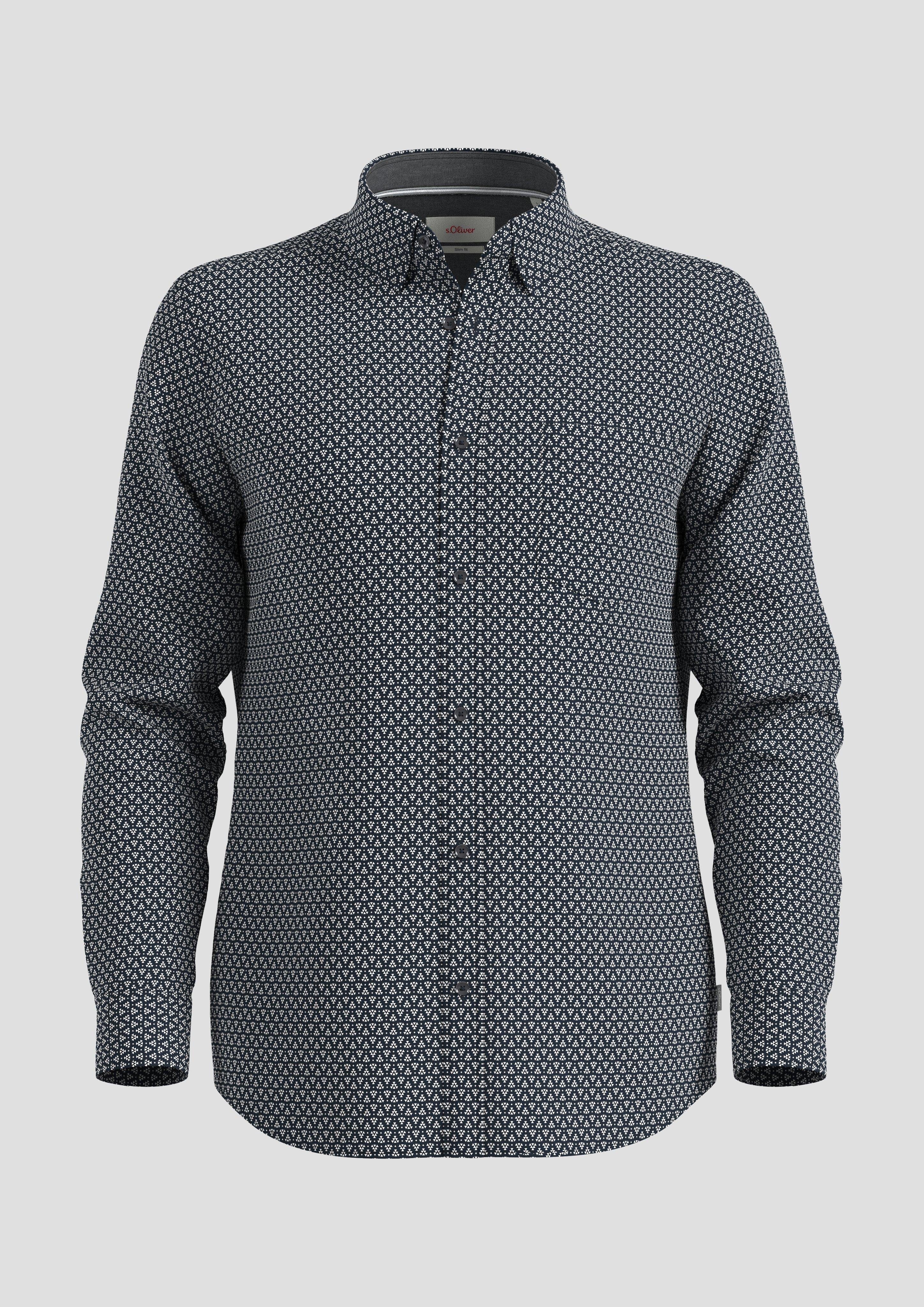 Baumwollstretch Hemd aus Langarmhemd Slim: navy s.Oliver