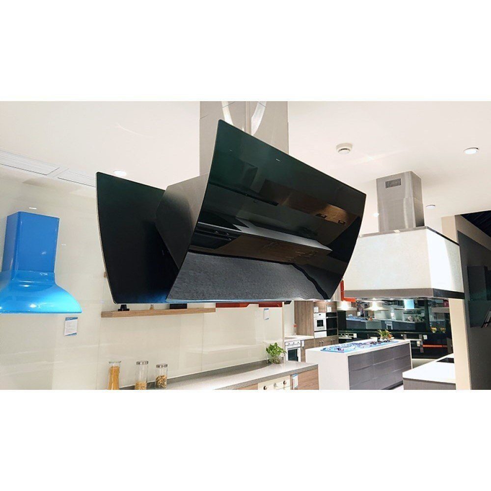 Kaiser Küchengeräte Inselhaube AI 9415 Eco//// AI 9415 Eco, Dunstabzugshaube 90cm Schwarz Glas Edelstahl 1250m³/h