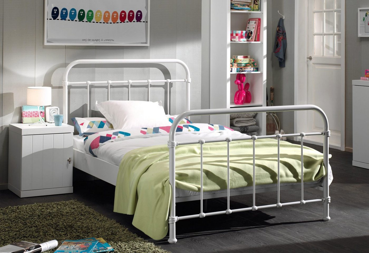 Vipack Einzelbett New York, Bettgestell Metall, pulverbeschichtet, in zeitlosem Design (H/T ca. 100x210cm, inkl. Lattenrost, sehr stabil gebaut), zwei Breiten und mehrere Farben zu Auswahl