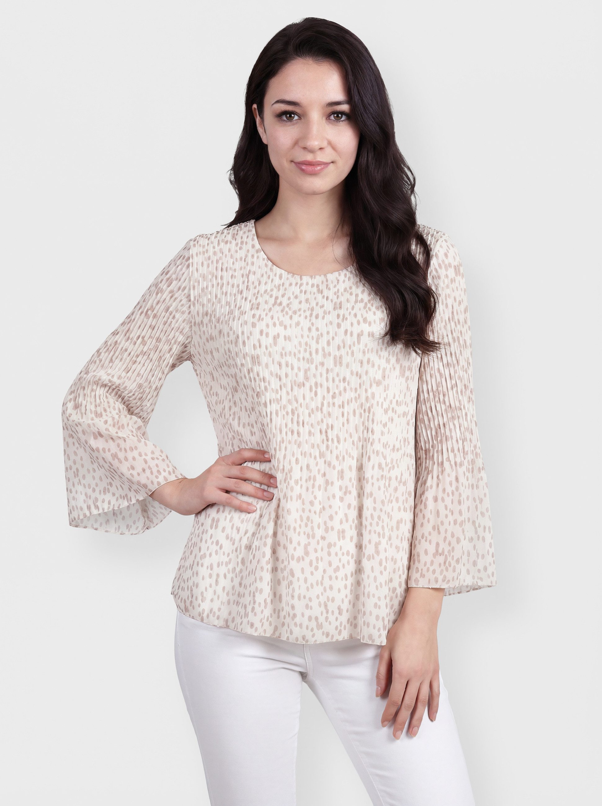 PEKIVESSA Tunika Plissee-Kurztunika mit Tupfen-Print und leichtem Innenfutter