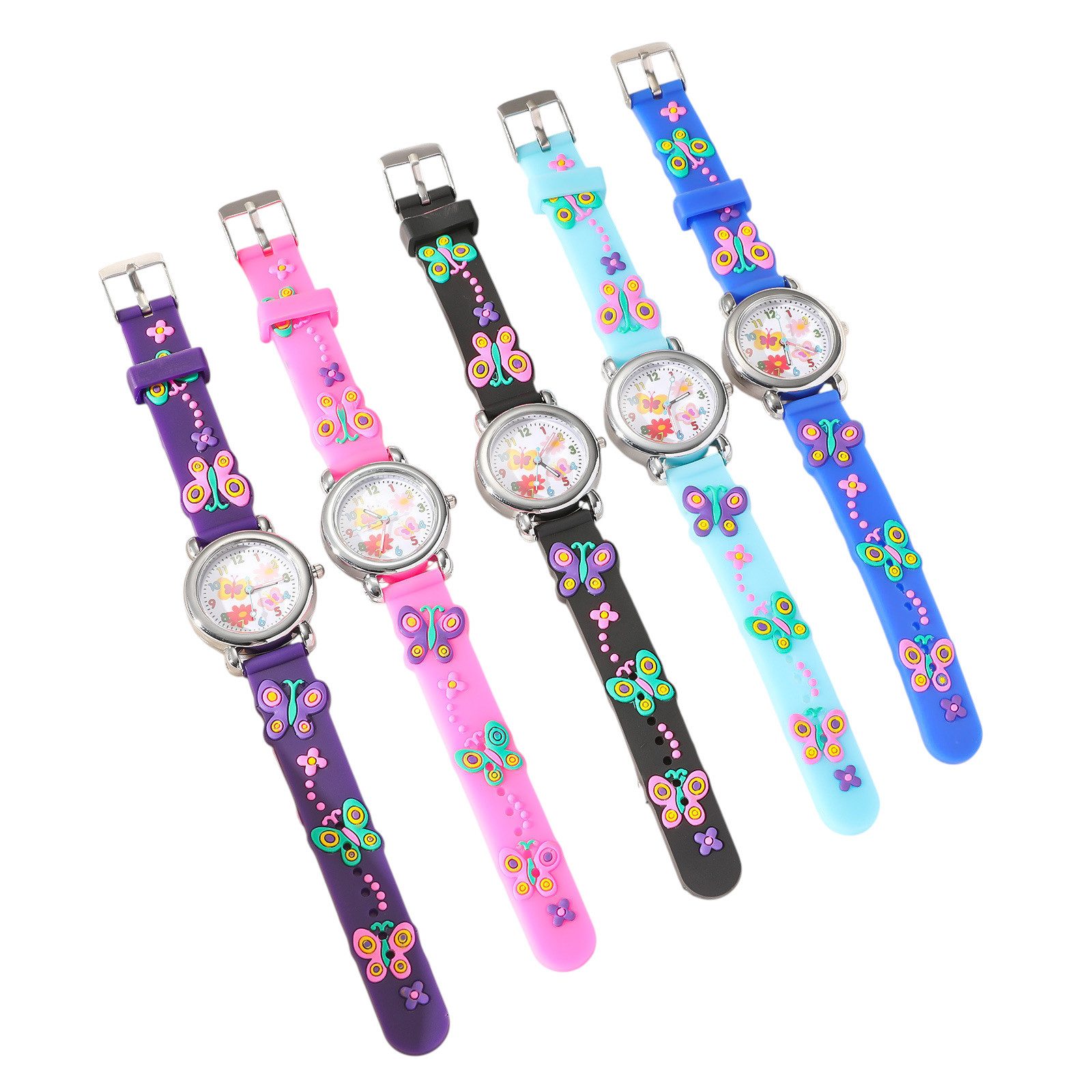 Taffstyle Quarzuhr Kinder Armbanduhr Silikon Uhr Bunte Kinderuhr mit Schmetterling, (Bunte Mädchen Jungen Gummi Kinderuhr Farbige Lernuhr Silikonuhr niedlich)