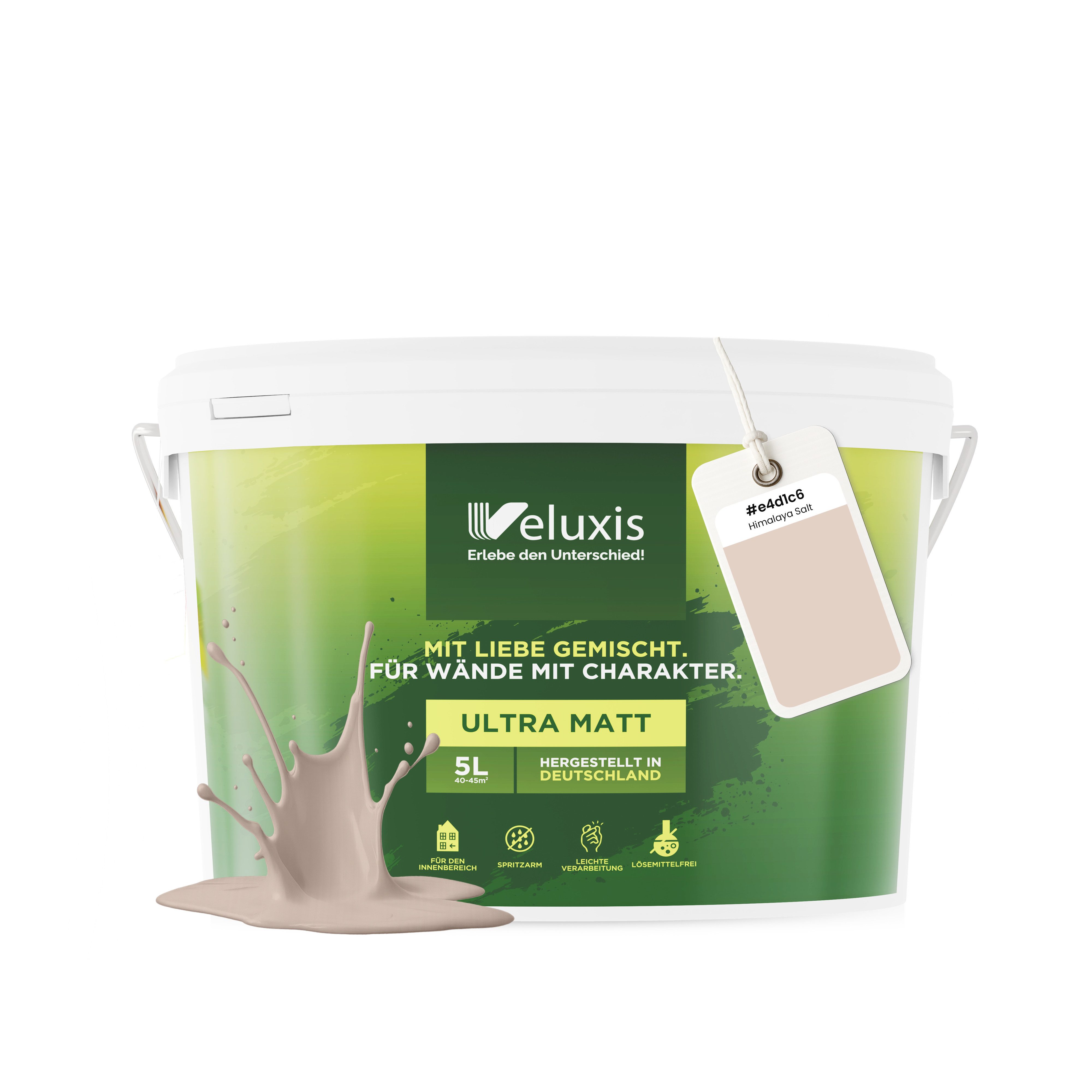 Veluxis Wandfarbe Veluxis® Wandfarbe Universal, Deckkraft-Klasse 1, Streifenfrei, tropfarm & VOC-frei