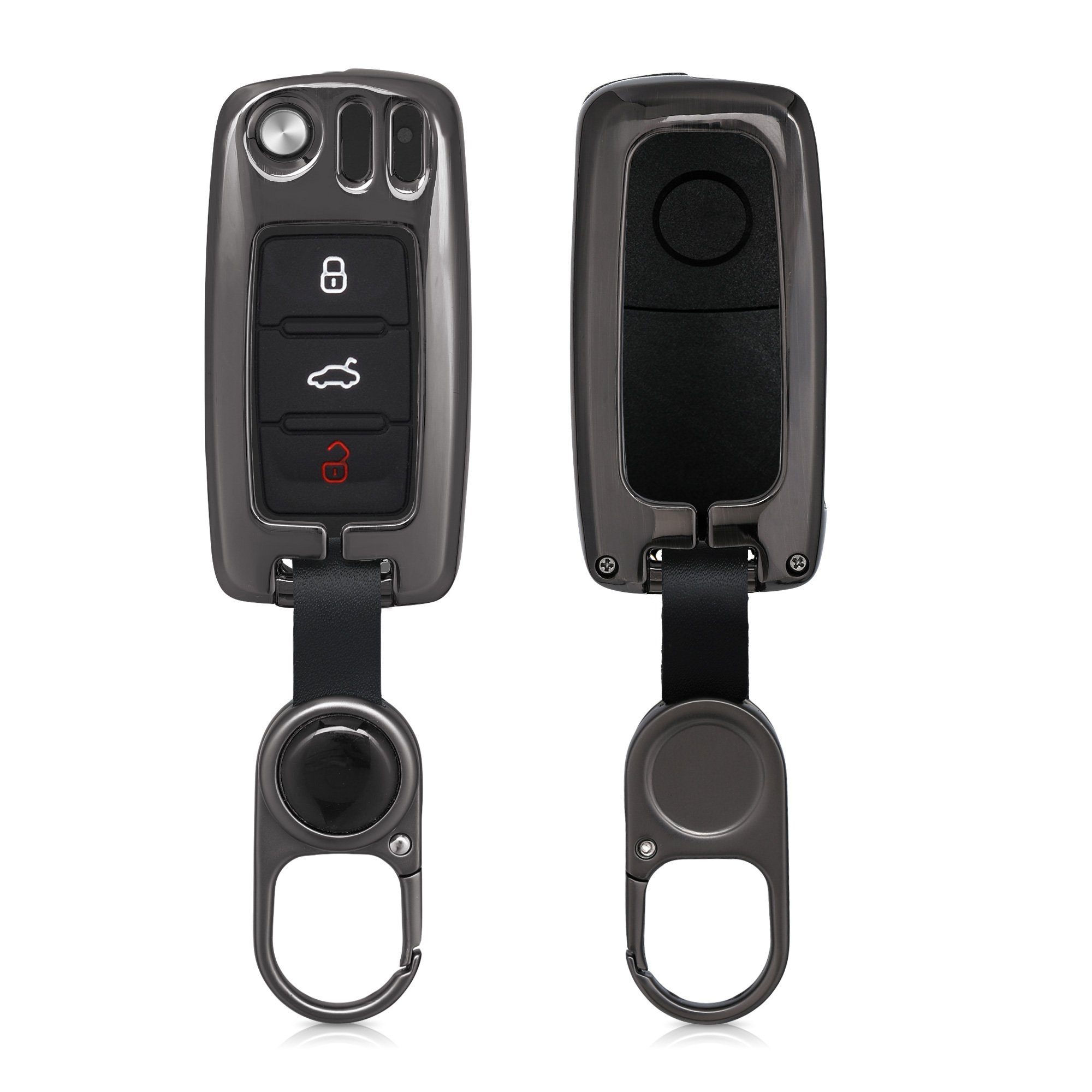 kwmobile Schlüsseltasche Autoschlüssel Hülle für VW Skoda Seat, Hardcover Metall Schutzhülle Schwarz