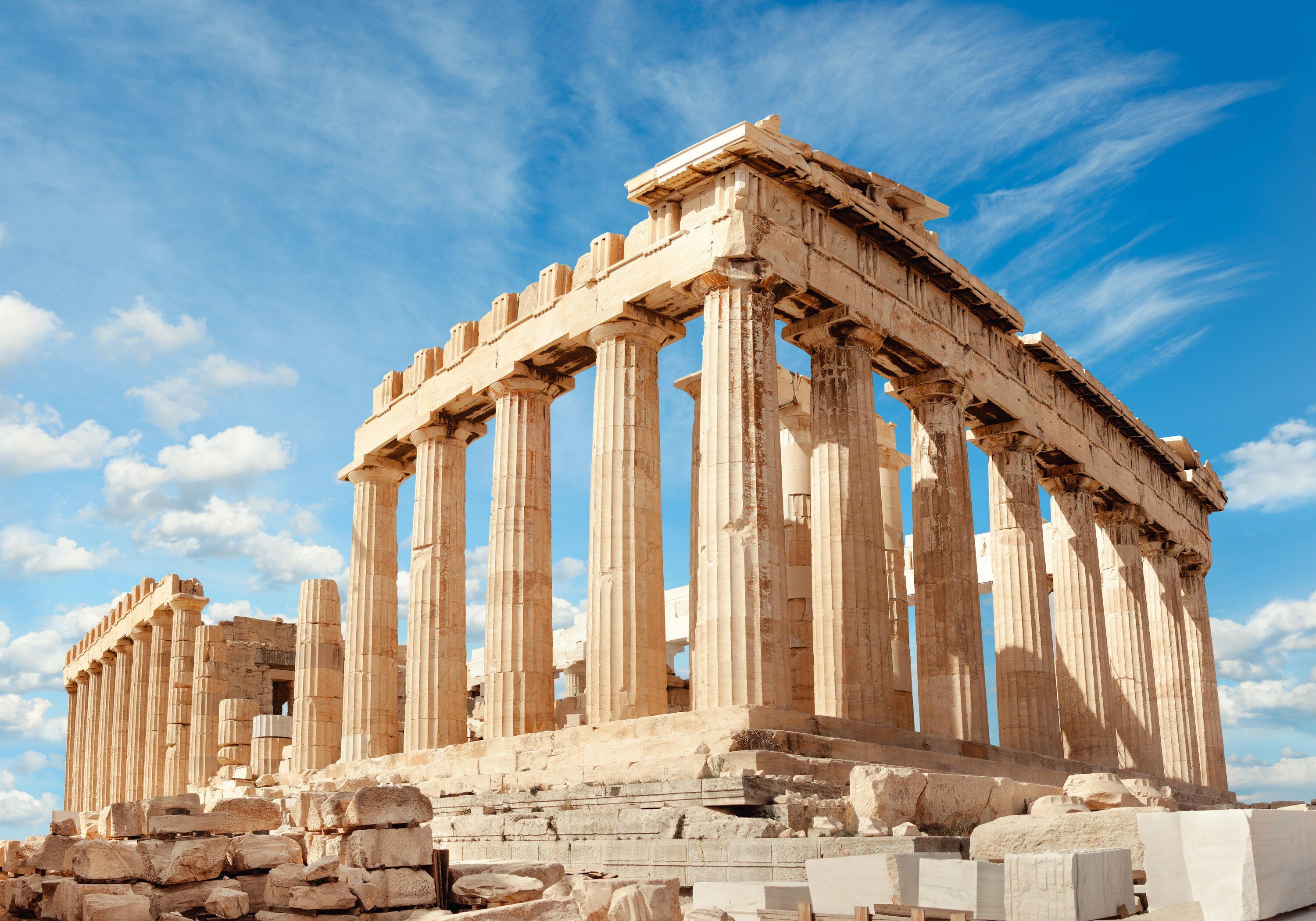 wandmotiv24 Fototapete Griechische Ruine mit blauem Himmel, glatt, Wandtapete, Motivtapete, matt, Vliestapete