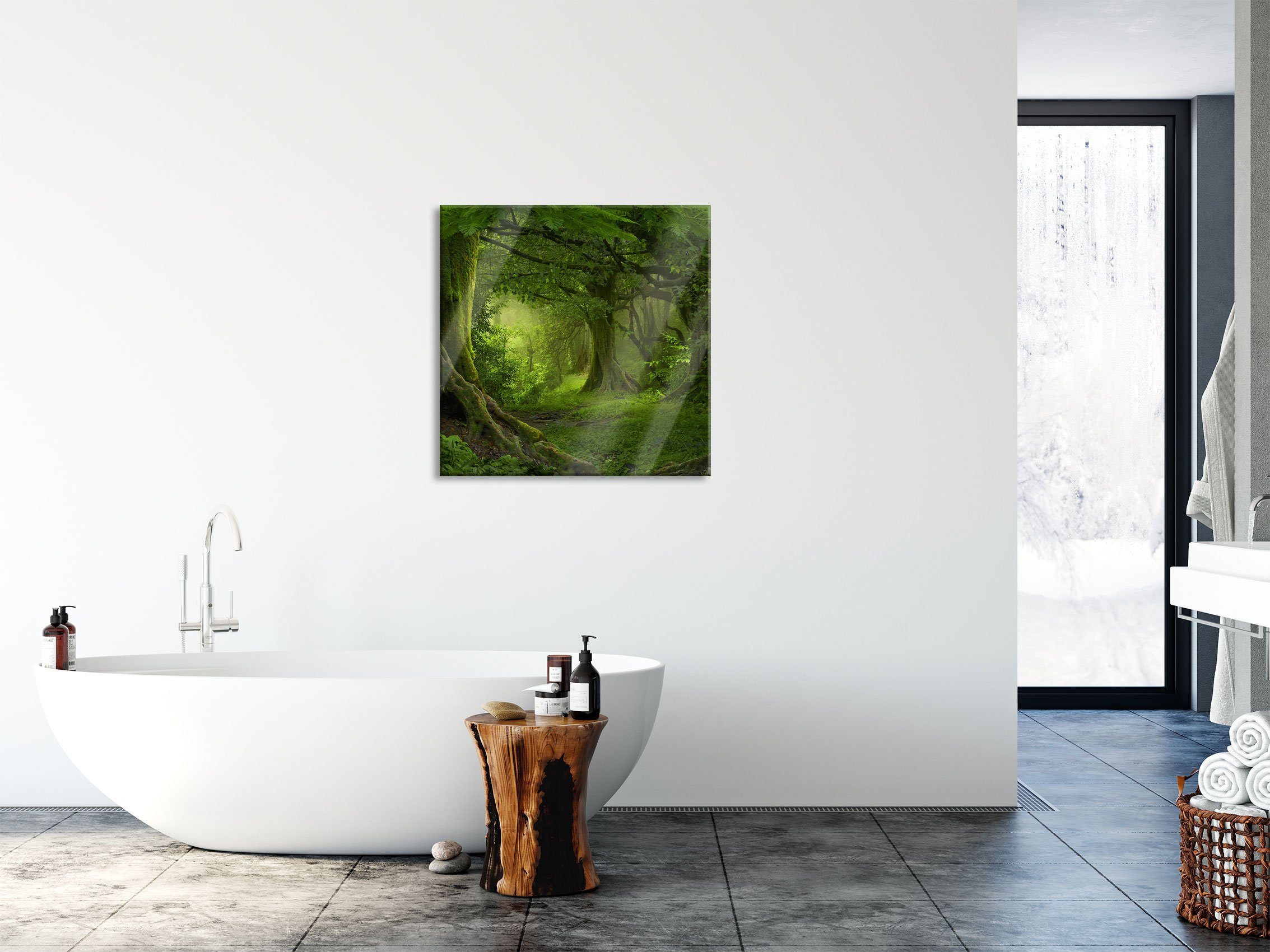 Regenwald, St), (1 Aufhängungen Dschungel im inkl. Pixxprint im Abstandshalter aus Dschungel Regenwald und Echtglas, Glasbild Glasbild