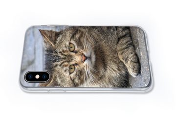 MuchoWow Handyhülle Katze - Tier - Braun - Mädchen - Kinder - Jungen - Kind, Handyhülle Apple iPhone Xs, Smartphone-Bumper, Print, Handy