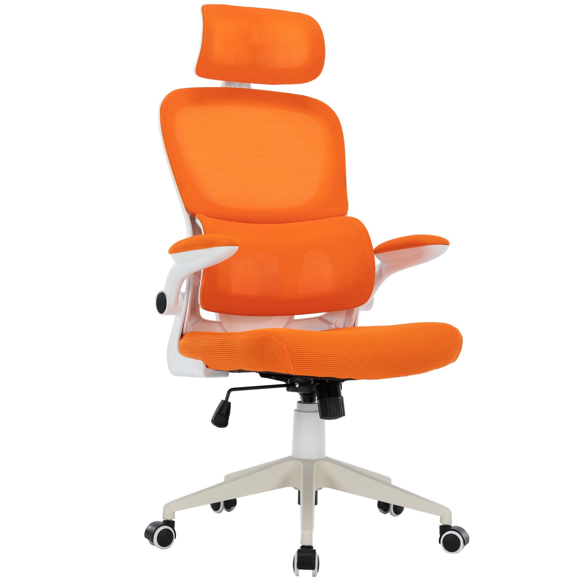 moderner Drehstuhl Mesh-Optik in Stück), ergonomischer Bruno mit Weiß/Orange (1 Drehstuhl Rückenlehne TRISENS