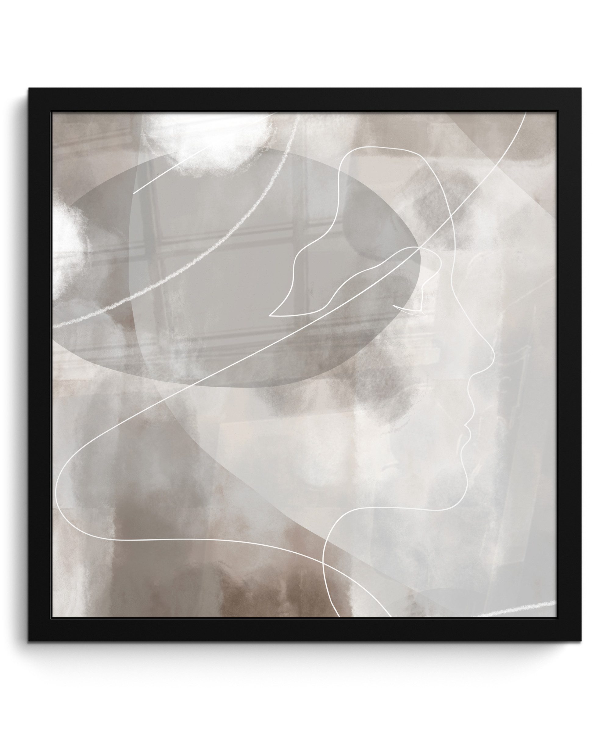 MuchoWow Poster Farbe - Grau - Strichzeichnung - Abstrakt, (1 St), Bilderrahmen, Wand Dekoration Schlafzimmer, 40x40 cm