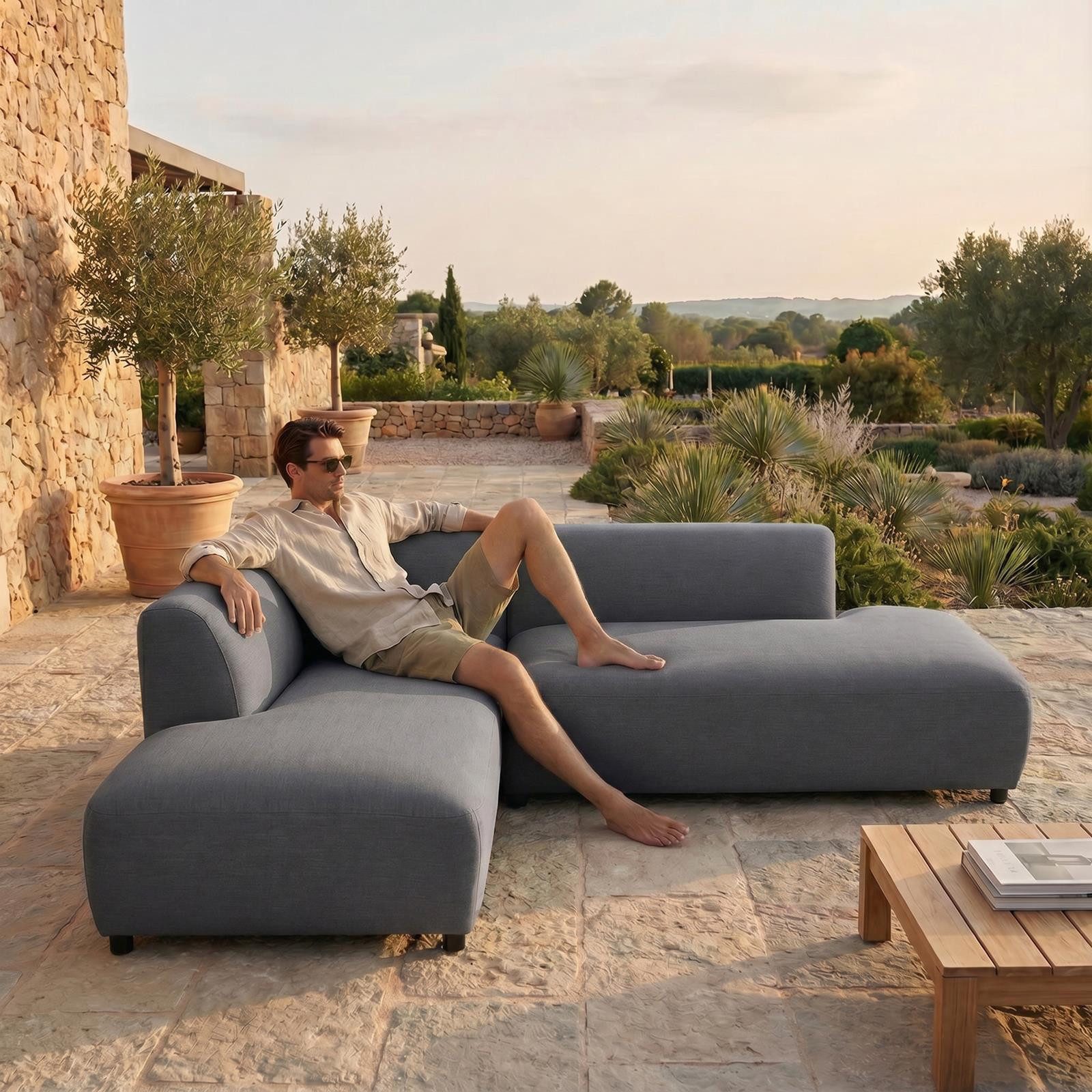 IDIMEX Gartensofa CALABRIA, Outdoor Sofa gepolstert mit Rückenlehne wasserabweisend Anthrazit
