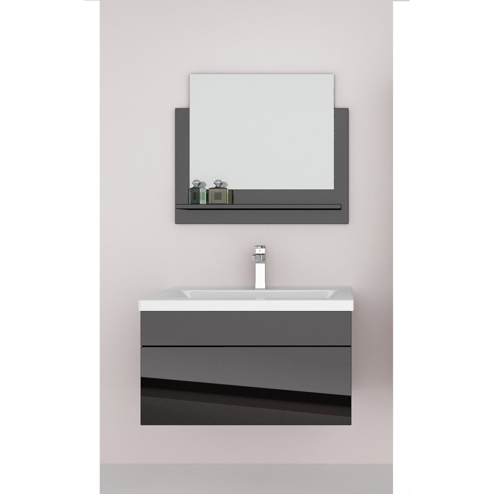 Aileenstore Badmöbel-Set Island 60, (3-St., Badmöbel-Set 3-teilig), Breite 61 cm, LED-Beleuchtung, hochglanz