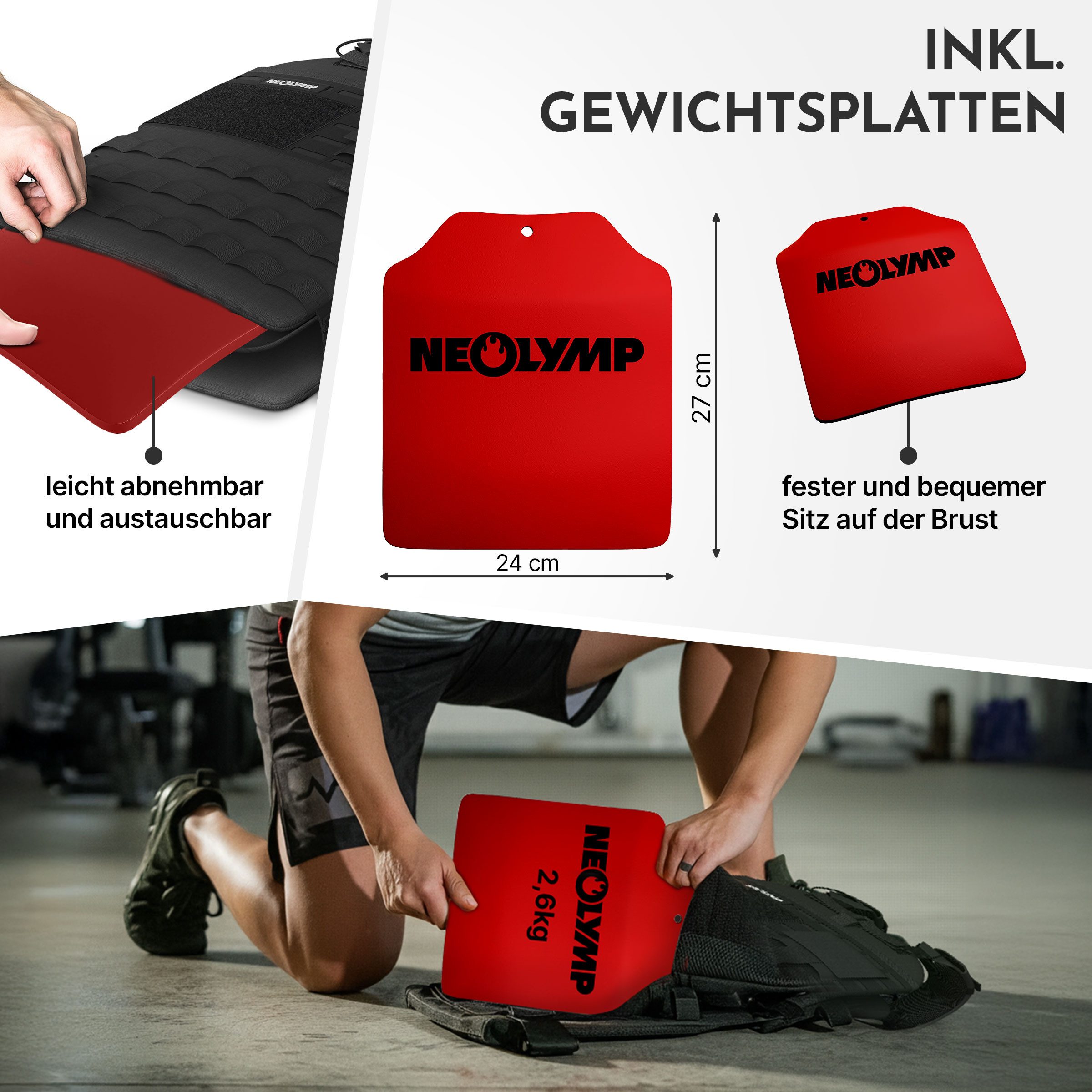 NEOLYMP Gewichtsweste Unisex Weighted Vest Plattenträger Weste mit Tasche - Kein Verrutschen, (Gewichtsweste mit 2x 1,25 kg Eisenplatten und verstellbaren Schnallen), Atmungsaktiv & Verstellbar – Calisthenics Equipment – Weight Vest Home